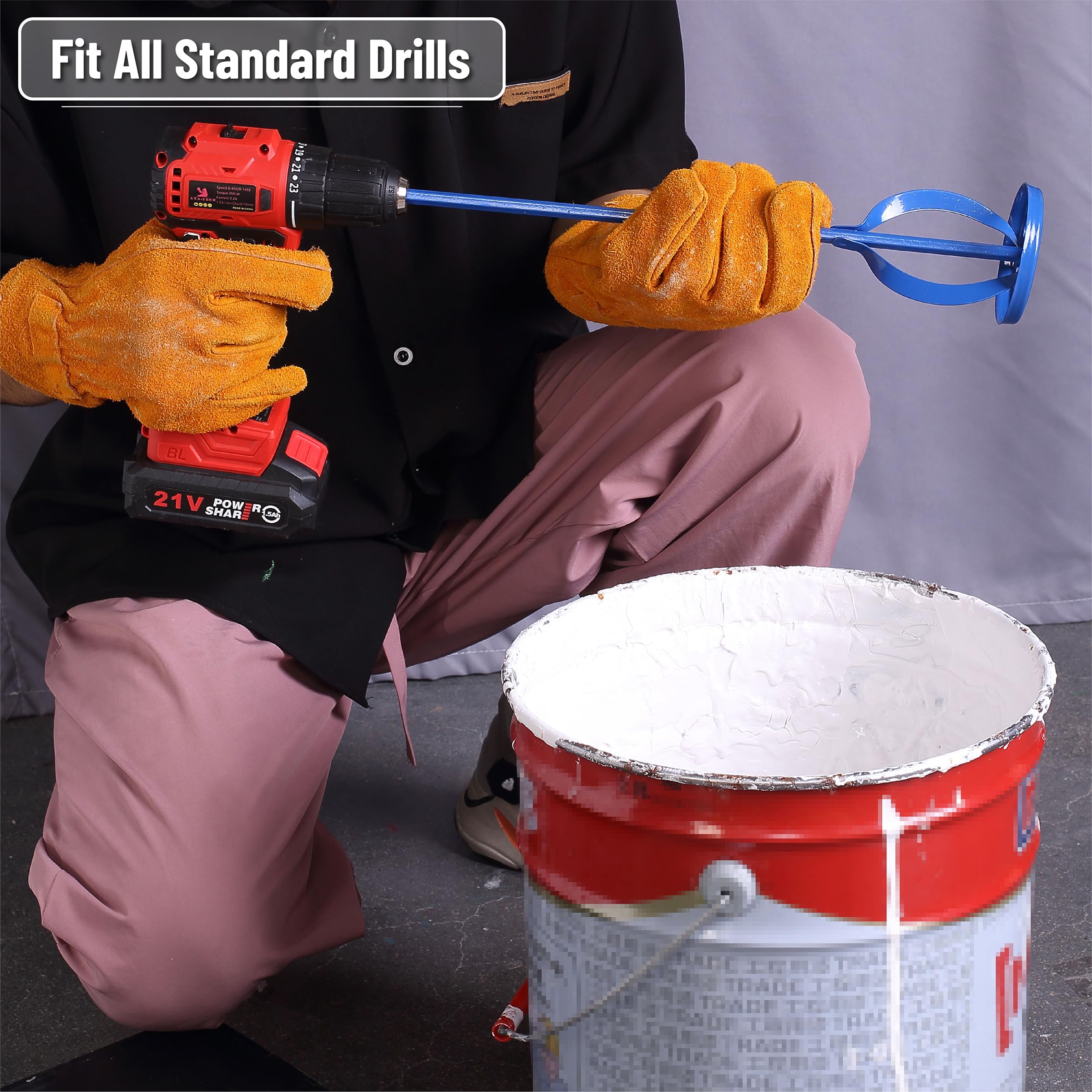 Bates Paint Mixer Attachment for Drill - 1 to 3 Gallon Buckets, Navy Blue Mud Mixer & Paint Stirrer | Perfect for Mixing Paint, Drywall Mud, Epoxy & Concrete | DIY & Professional Use