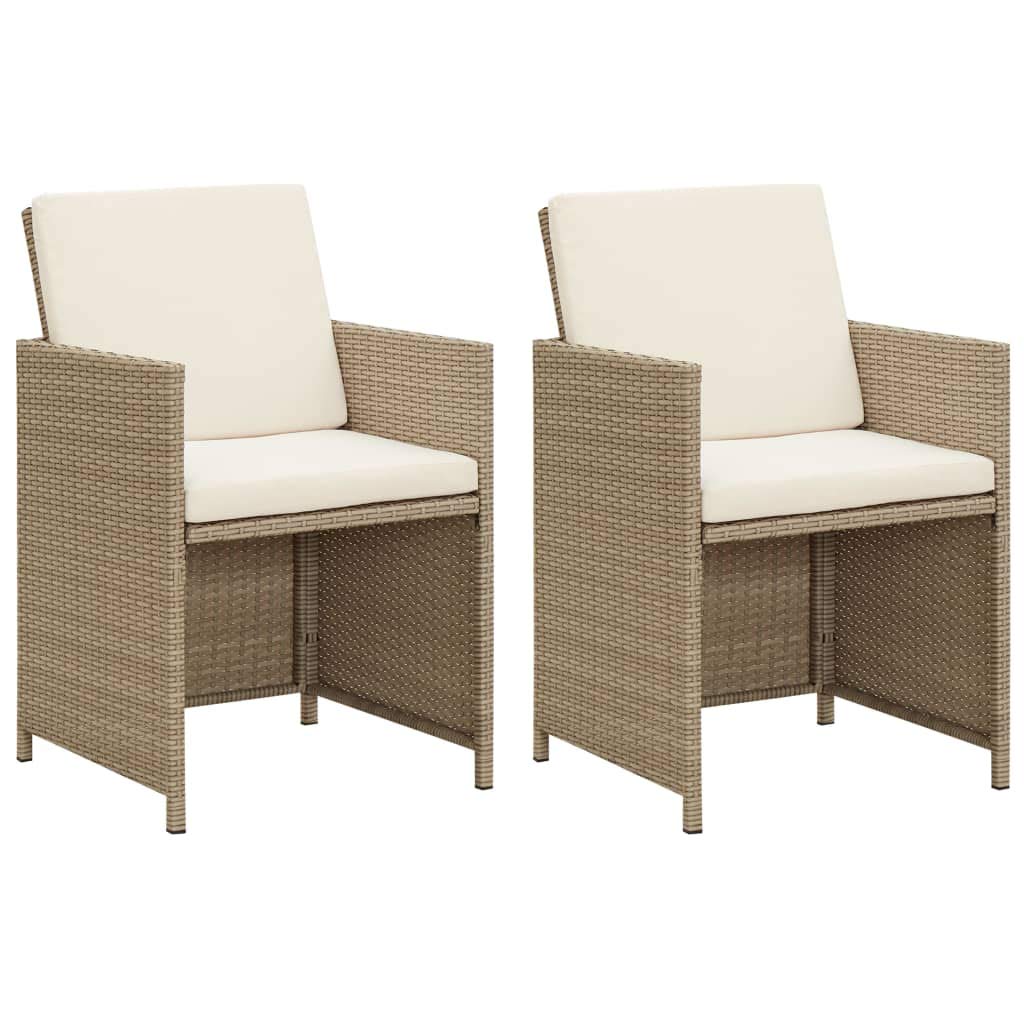 Aisifx 2-Piece Outdoor Garden Chairs with Cushions - Beige Poly Rattan Patio Furniture Set for Backyard, Poolside & Balcony Relaxation