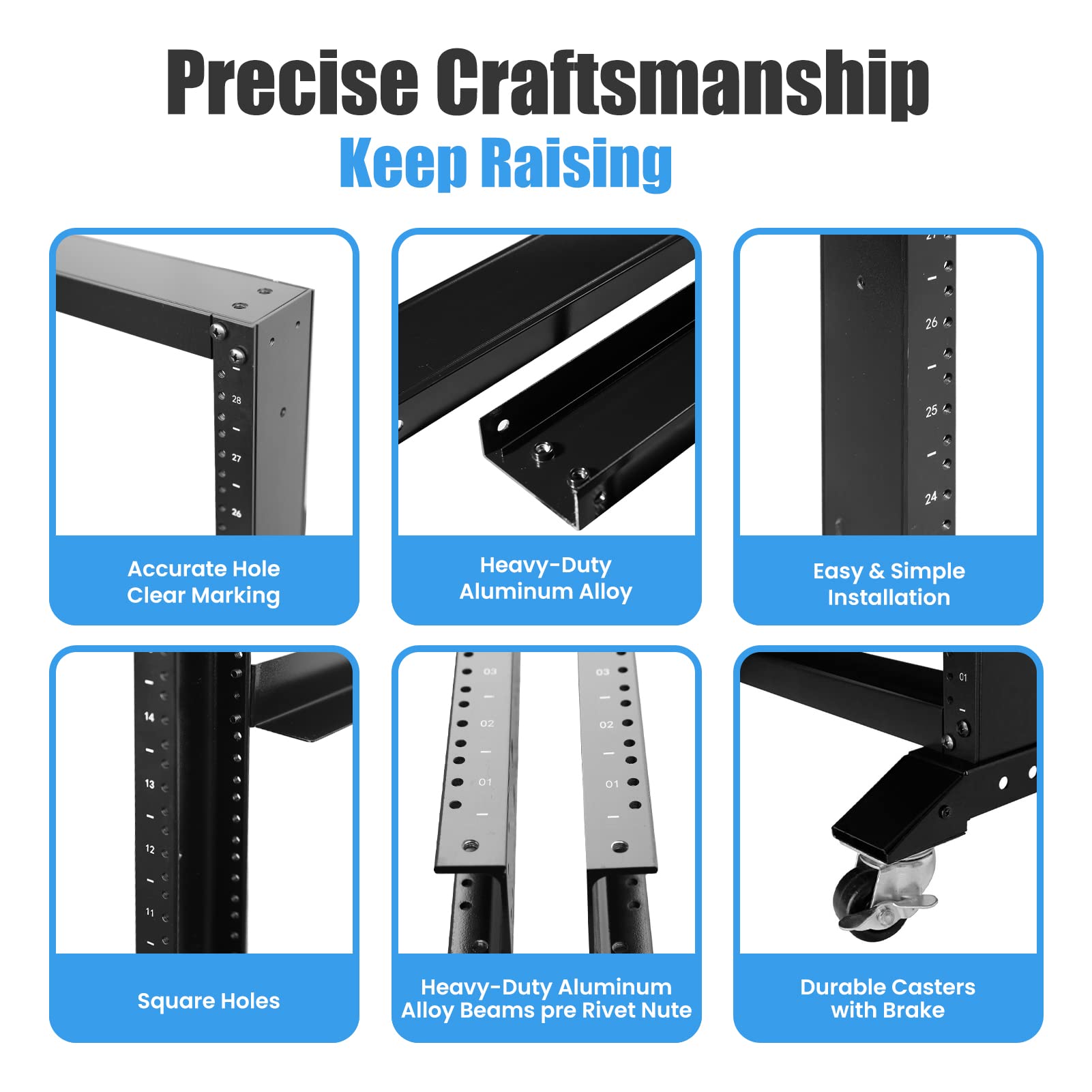 15U 4-Post Open Frame Server Rack - 19-Inch Network & Audio Equipment Rack for Data Centers, Home Studios & Office Use