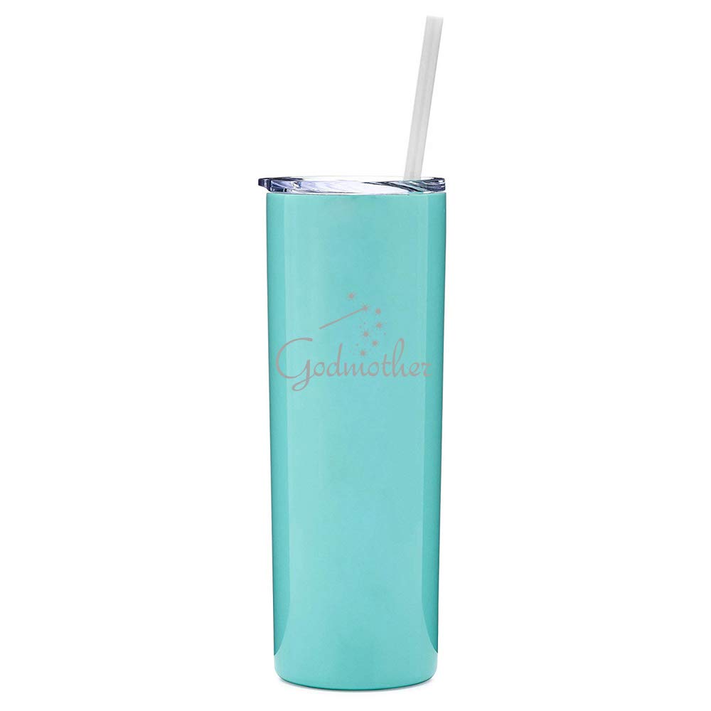 20 oz Skinny Tall Stainless Steel Vacuum Insulated Tumbler with Straw - Light Blue Travel Mug for Coffee, Tea & Cold Drinks - Perfect for Office, Gym & Outdoor Adventures