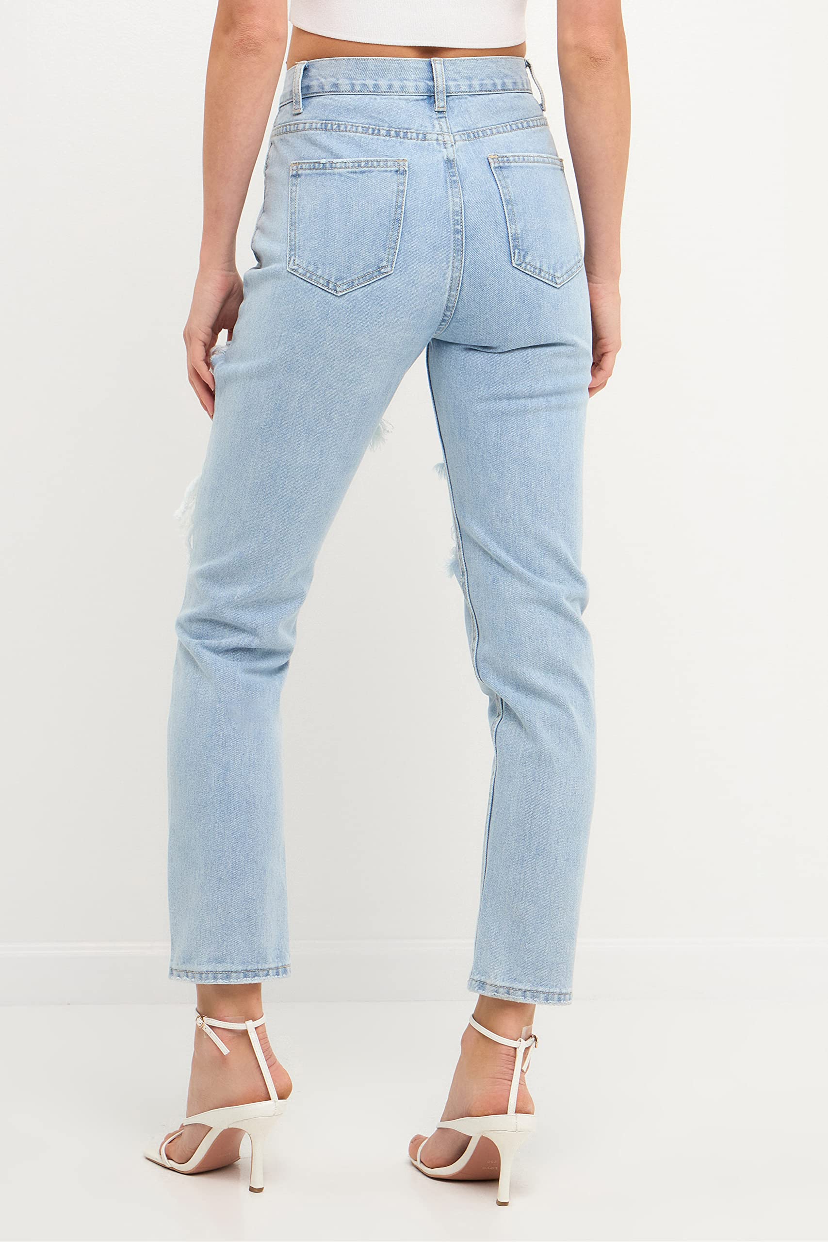 Women's High Waist Cut Out Ripped Straight Leg Jeans - Distressed Denim Pants for Casual Wear & Street Style Outfits