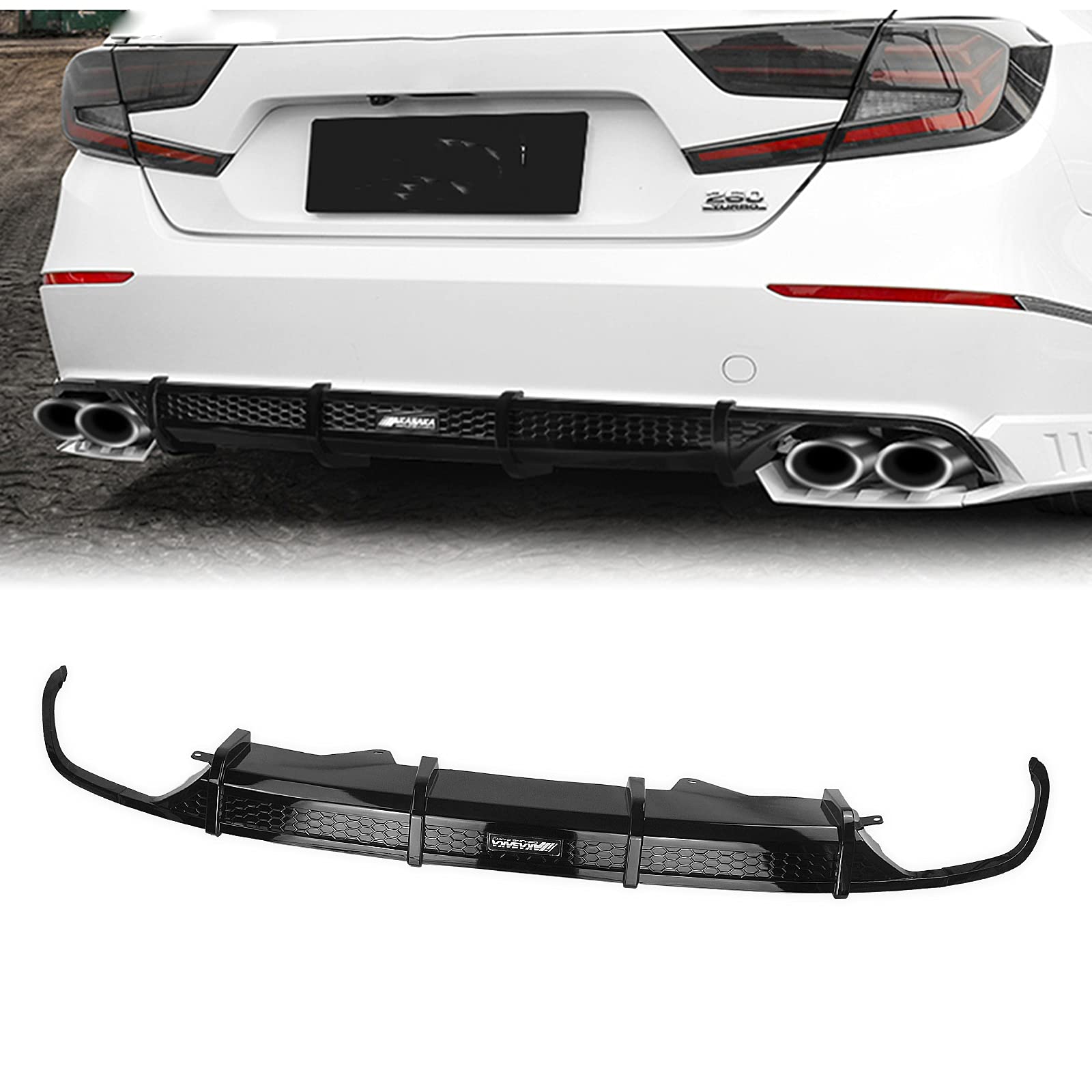 Honda Accord 2018-2022 Rear Bumper Diffuser Lip Trim - Glossy Black Spoiler for Sedan Models | Enhances Sporty Look & Aerodynamics