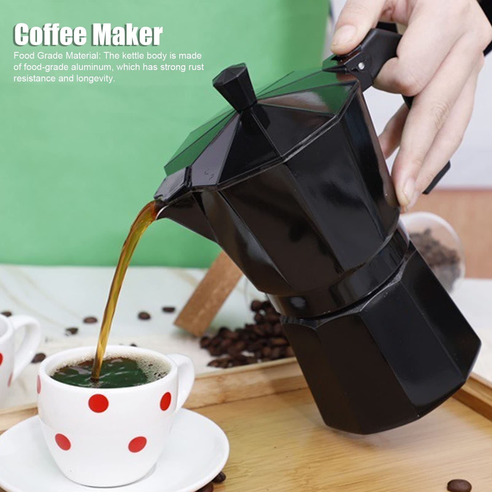 Stovetop Espresso Maker - 150ML 3 Cup Moka Pot for Coffee & Tea - Aluminum Octagonal Induction-Compatible Moka Coffee Maker (Black) | Perfect for Home Brewing, Camping & Italian-Style Espresso