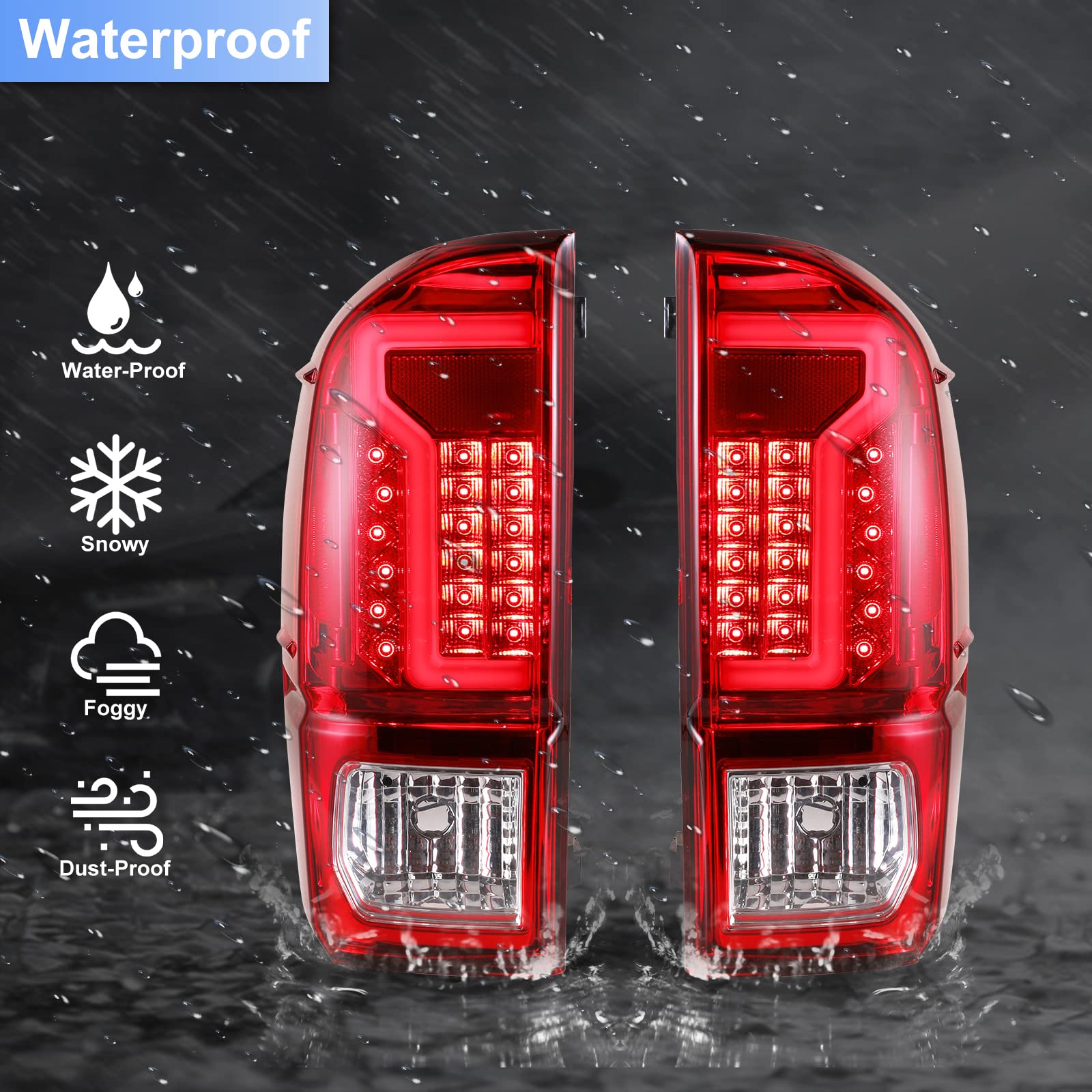 ROXX LED Tail Lights for 2016-2022 Toyota Tacoma - Black/Red Lens Tube Bar Taillights | Waterproof & Durable Replacement | Perfect for Off-Roading, Night Driving & Custom Truck Upgrades