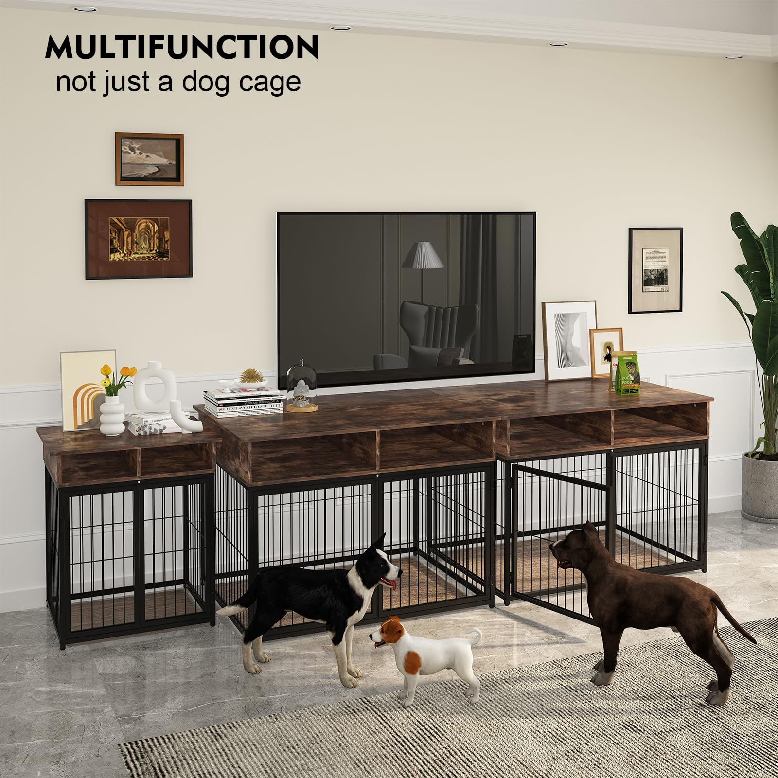 Stylish Wooden Dog Crate Furniture with Removable Cushion - Double Door Design Indoor Dog Kennel & End Table - Perfect for Living Room, Bedroom or Office Pet House