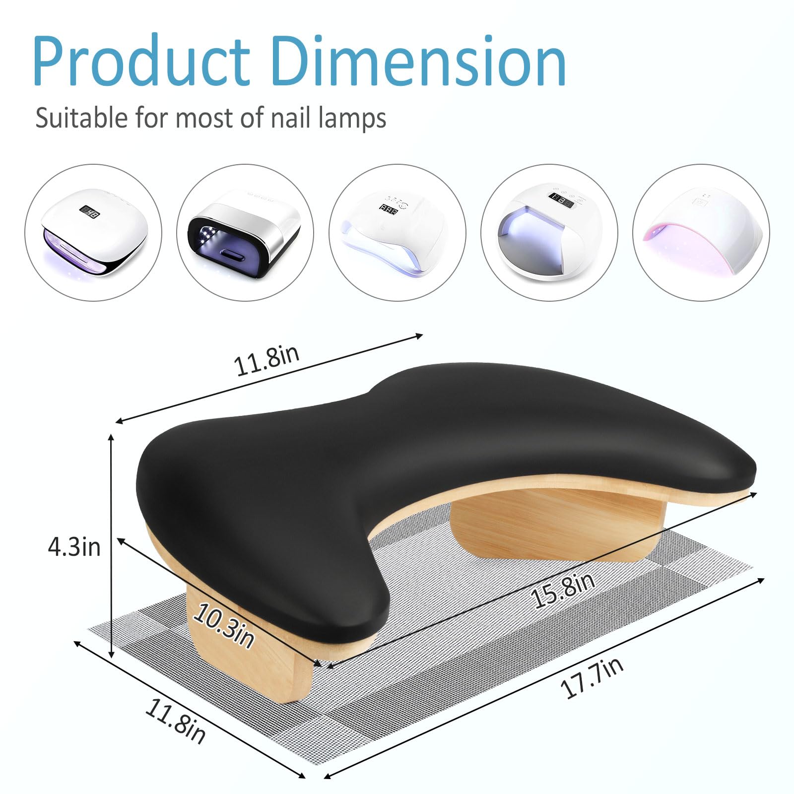 Ergonomic U-Shaped Hand Rest for Nail Technicians - Adjustable Nail Arm Rest Cushion with Detachable Brackets & Non-Slip Nail Table Mat - Perfect for Gel, Acrylic & Manicure Services in Salons & Home Studios (Black)