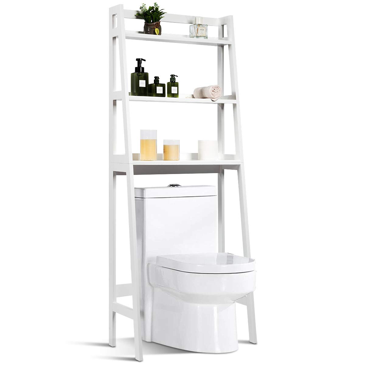 Tangkula 3-Tier Over The Toilet Storage Shelf - White Free Standing Bathroom Organizer with Space Saving Design | Perfect for Small Bathrooms, Apartments & Dorm Rooms