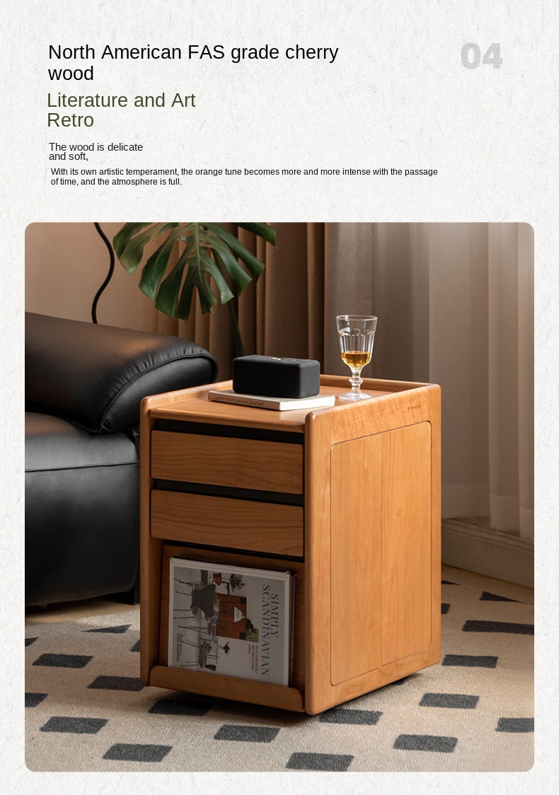 Solid Wood Mobile Nightstand - Oak, Cherry, Black Walnut - Perfect for Bedroom, Living Room & Small Spaces