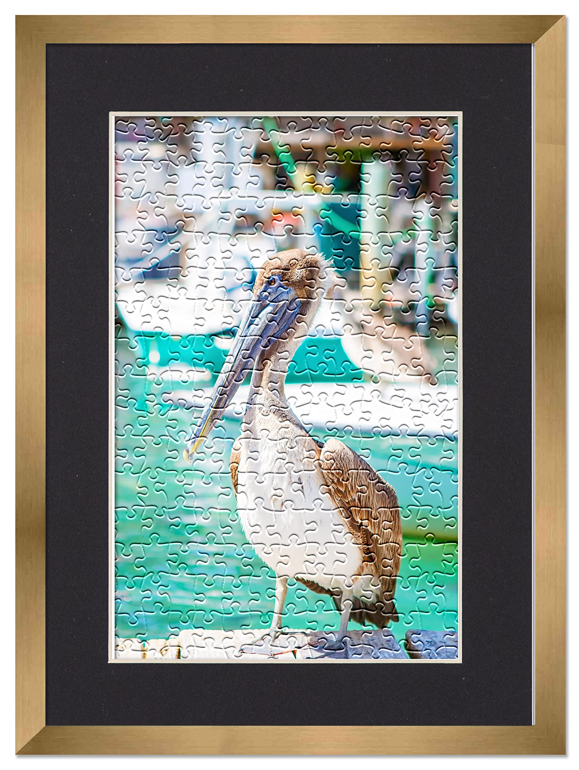 23x28 Jigsaw Puzzle Frame Kit with Puzzle Glue Sheets, Bronze Wood Frame & Black Mat - Complete DIY Puzzle Display Solution for Home Decor, Gifts, and Wall Art | Includes UV Acrylic, Backing & Hanging Hardware