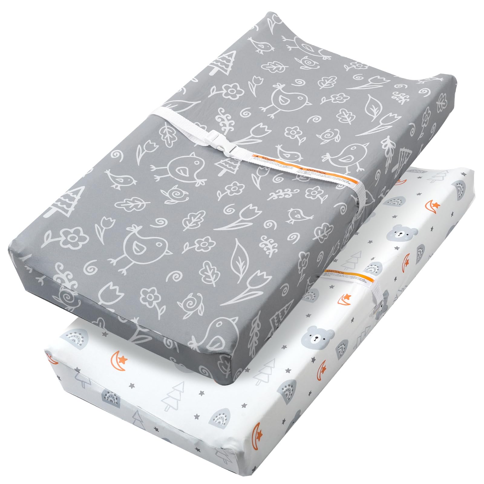 Premium Baby Changing Pad Cover 2 Pack - Soft, Elastic & Safe for Boys & Girls - Unisex Nursery Essentials (Bears & Birds Design) | Perfect for Diaper Changes at Home, Daycare & Travel