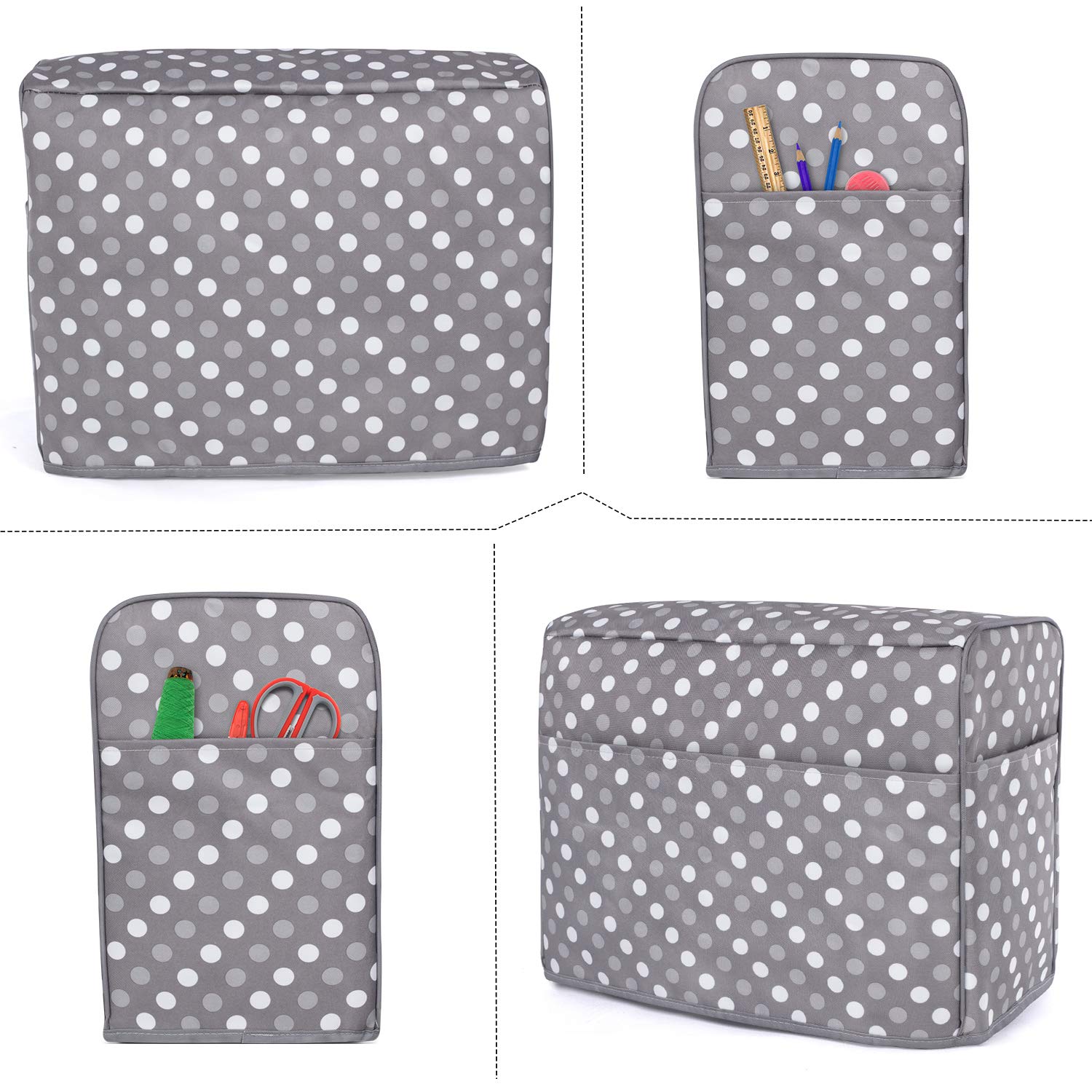 Luxja Sewing Machine and Serger Dust Cover - Universal Fit for Singer & Brother Sergers (Gray Dots Pattern) | Protects from Dust & Debris for Home & Studio Sewing Spaces