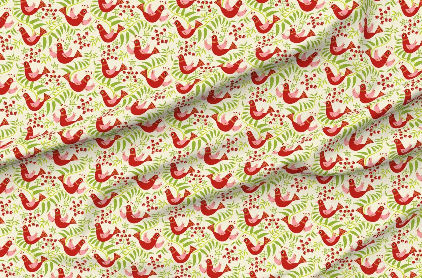 Birds Berries Blooms Holiday Christmas Printed Minky Fabric Fat Quarter - Soft Plush Fabric for Sewing Baby Blankets, Quilts, and DIY Projects - Perfect for Holiday Decor, Home Decor, and Gift Making