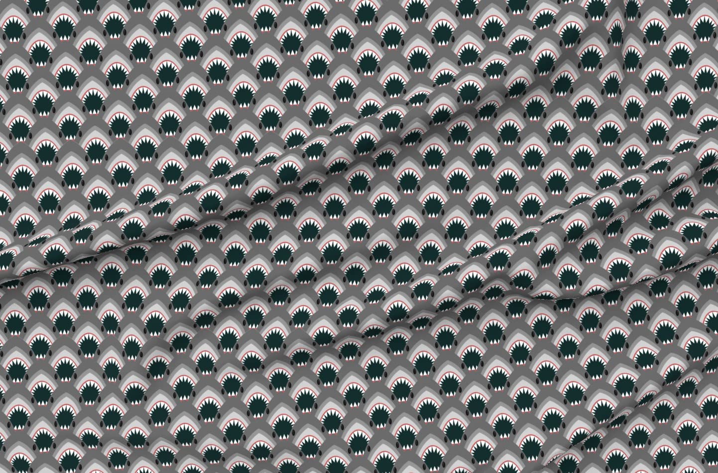 Shark Face Printed Denim Fabric by Spoonflower - Ocean Shark Teeth Design for Apparel, Home Decor & Upholstery - Perfect for DIY Crafts, Quilting, and Fashion Projects