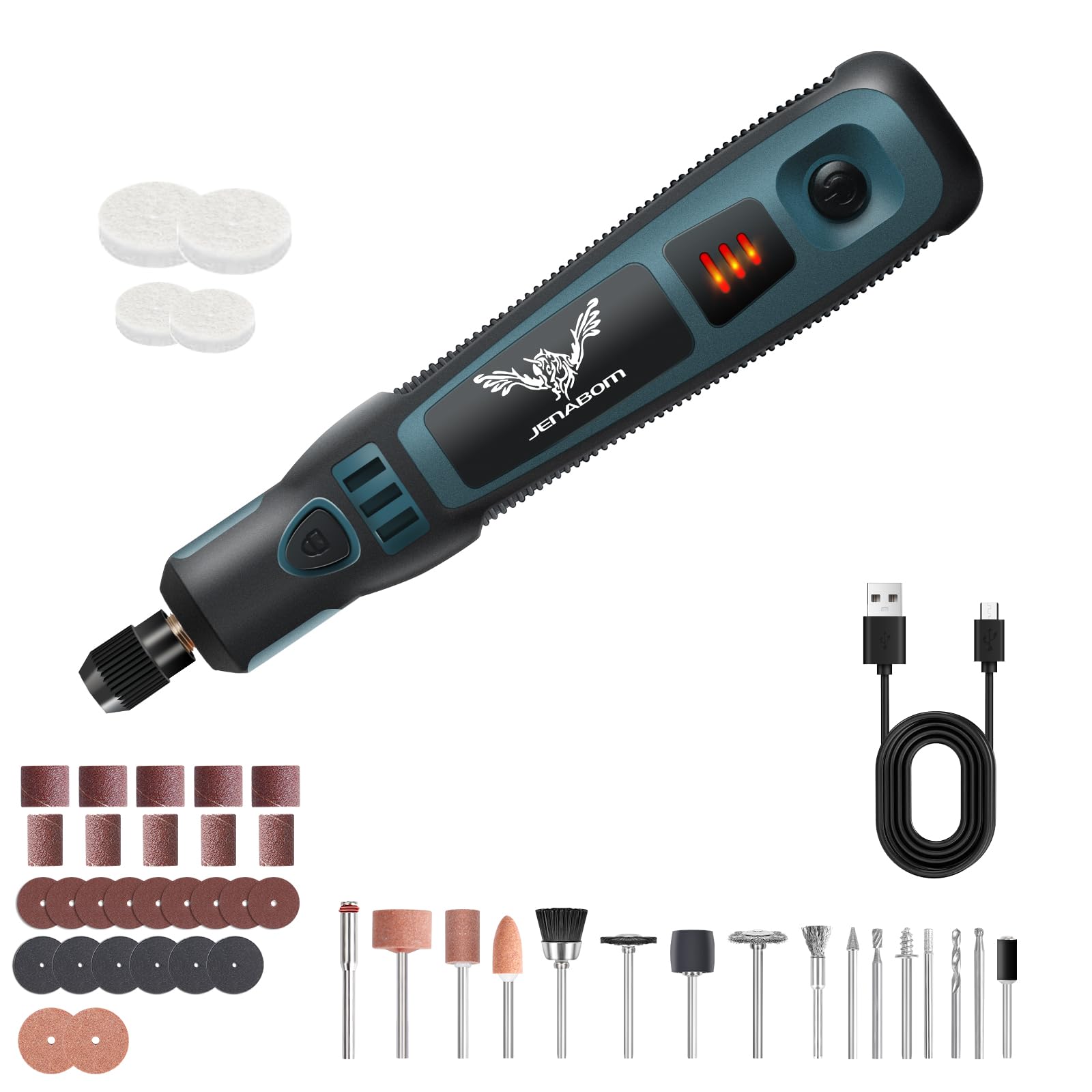JENABOM Cordless Rotary Tool Kit 50 PCS - Rechargeable USB Power Rotary Tool with Accessories for Sanding, Carving, Polishing, Cutting & Engraving | Perfect for DIY Crafts, Woodworking, Jewelry Making & Home Repair Projects
