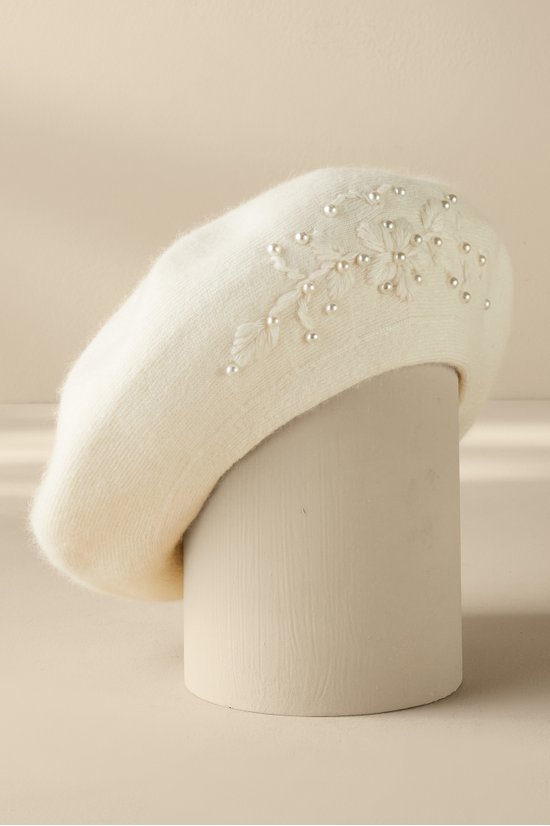 Elegant Pearl Embellished Floral Beret Hat - Vintage Inspired Women's Fashion Headwear for Parties, Weddings & Special Occasions
