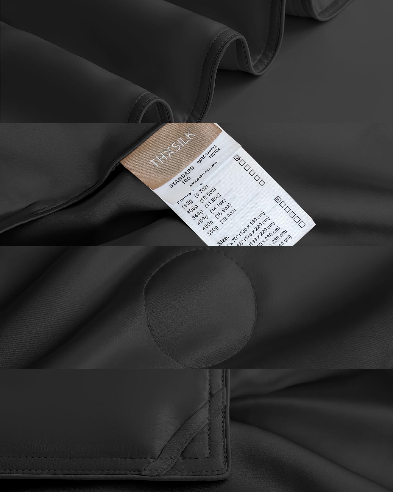 Premium 100% Mulberry Silk Cooling Blanket - Soft & Lightweight All-Season Throw for Bed, Sofa & Travel - Breathable Luxury Bedding (Black, 53