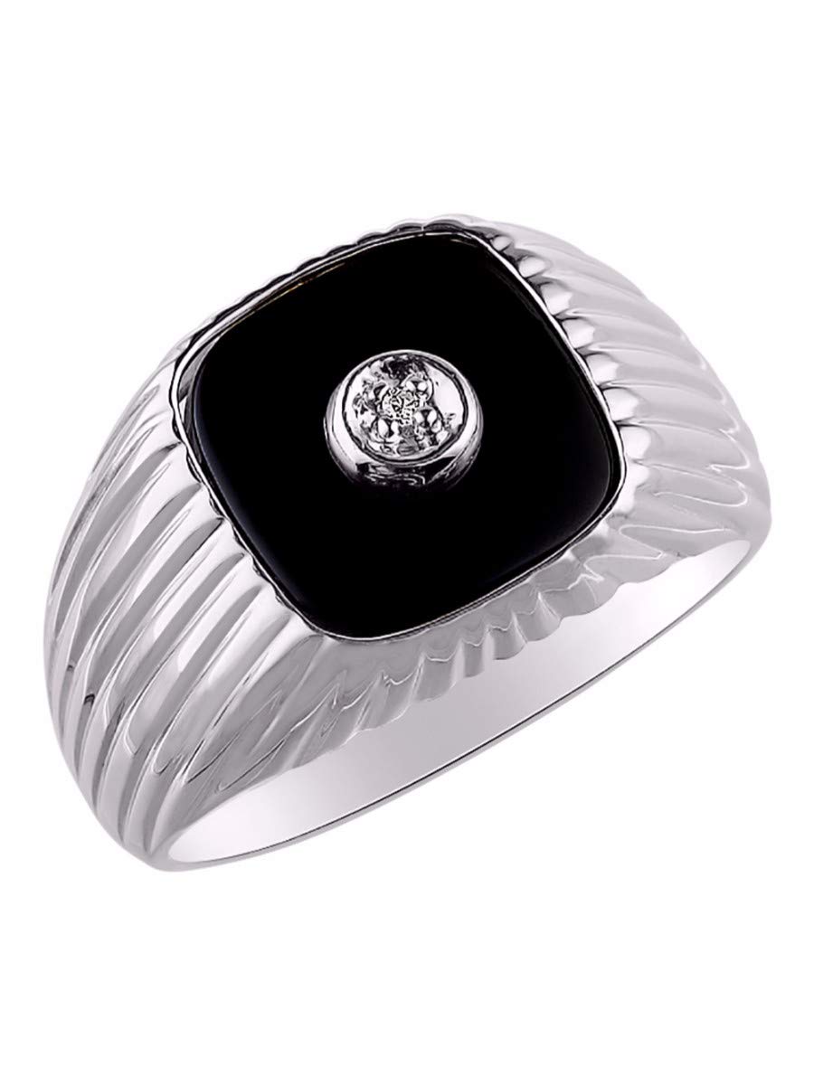 Stylish Men's Onyx Ring - Sterling Silver or Gold Plated with Diamonds | Size 8-13 | Perfect for Weddings, Gifts & Formal Occasions