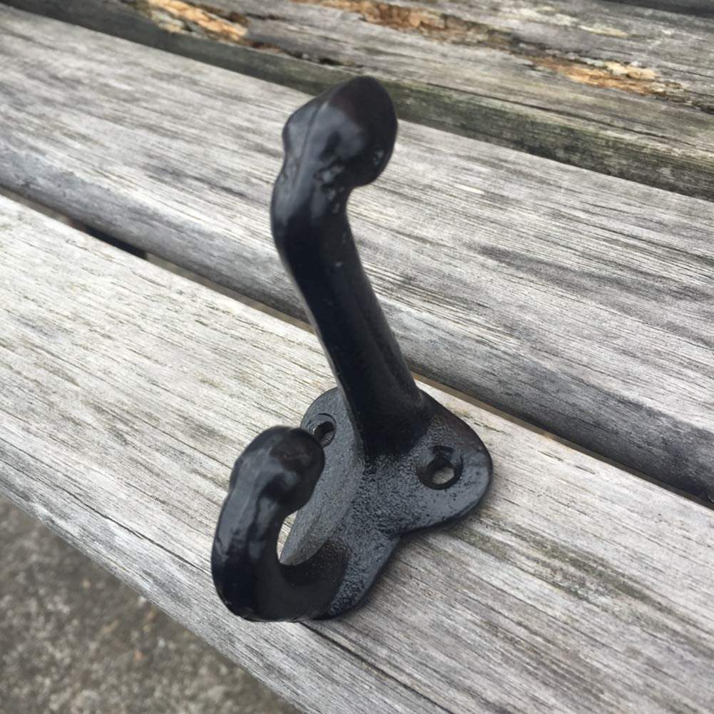 Vintage Style Cast Iron Wall Hooks - 5 Pack Black Coat & Hat Hooks for Hallway, Entryway, Bedroom & Bathroom - Heavy Duty Household Hangers for Coats, Hats, Bags & Towels