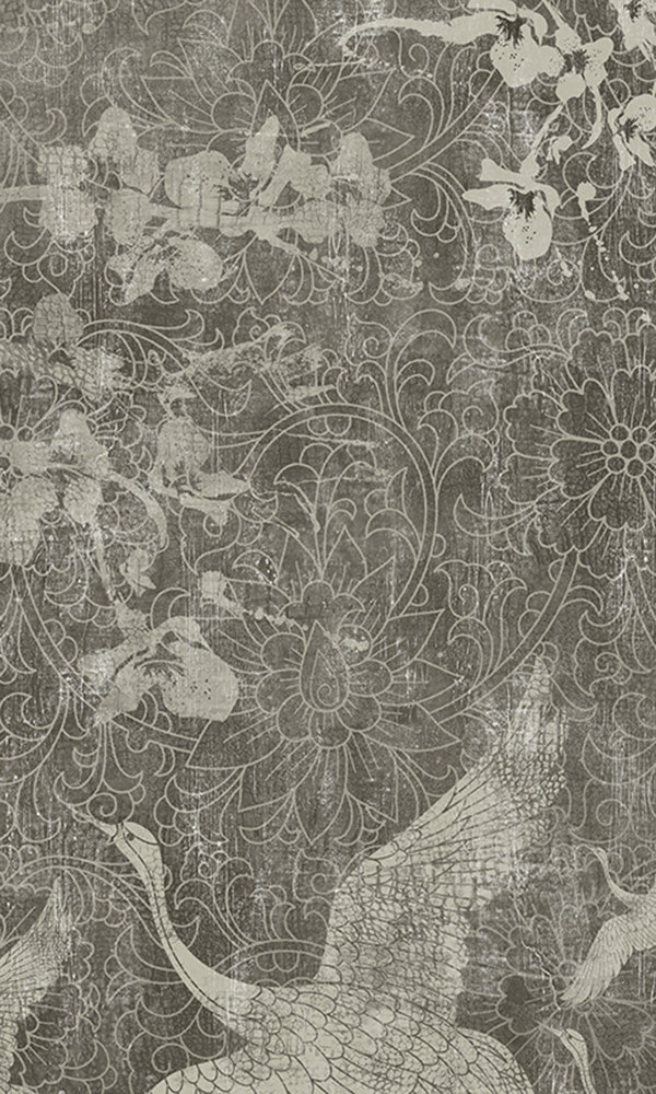 Brown Soaring Oriental Birds Mural Wallpaper M9527 - Elegant Asian-Inspired Home Decor for Living Room, Bedroom & Office