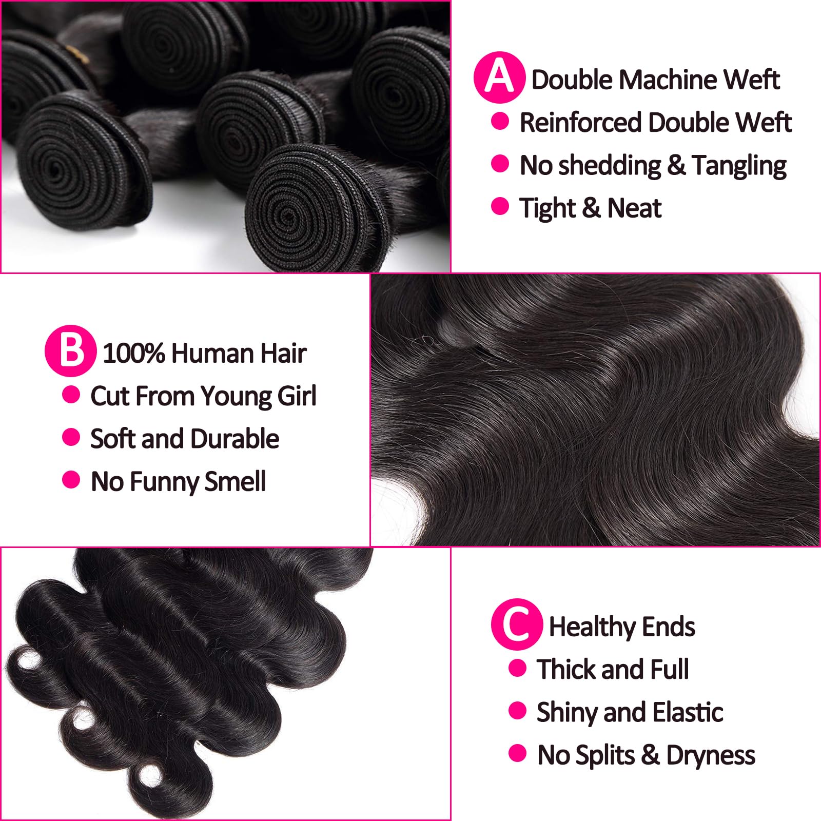 12A Body Wave Human Hair Bundles 22 24 26 Inch 100% Brazilian Virgin Hair Extensions - 3 Bundles Deal Natural Black for Women | Perfect for Weaving, Styling & Daily Wear
