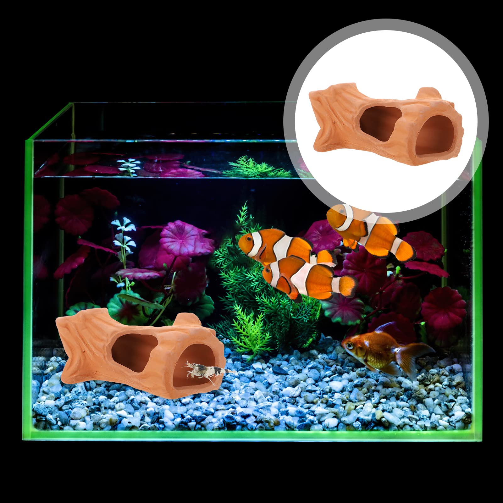 2PCS Ceramic Fish & Shrimp Hideout House - Aquarium Cave Decor for Fish Tanks, Terrariums - Natural Purple Clay Hiding Spots for Betta Fish, Shrimps & Aquatic Pets - Perfect for Aquatic Landscape & Breeding Safety