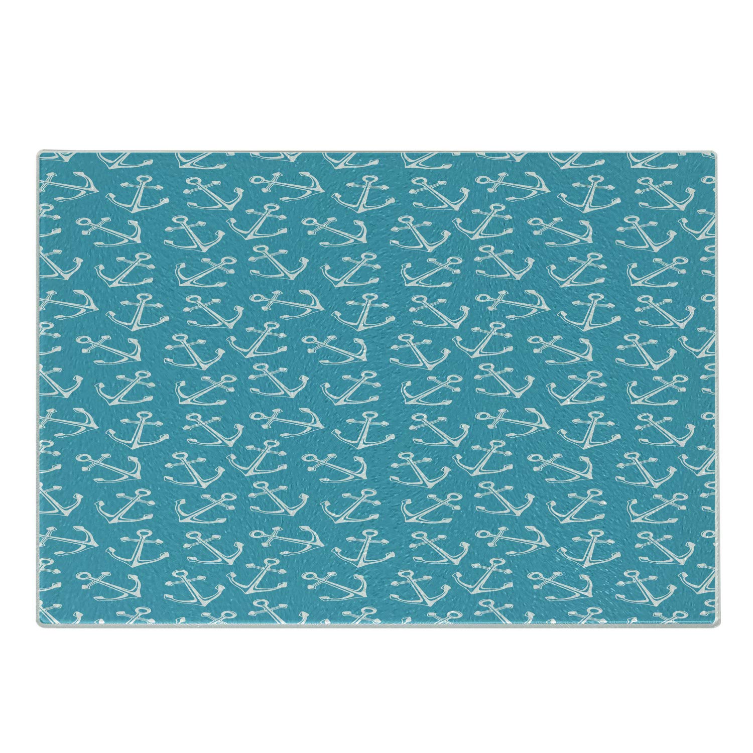 Ambesonne Vintage Anchor Design Tempered Glass Cutting Board - Cruise Sail Ocean Theme, Small Size, White & Sky Blue - Perfect for Kitchen Prep, Charcuterie Serving, and Coastal Home Decor