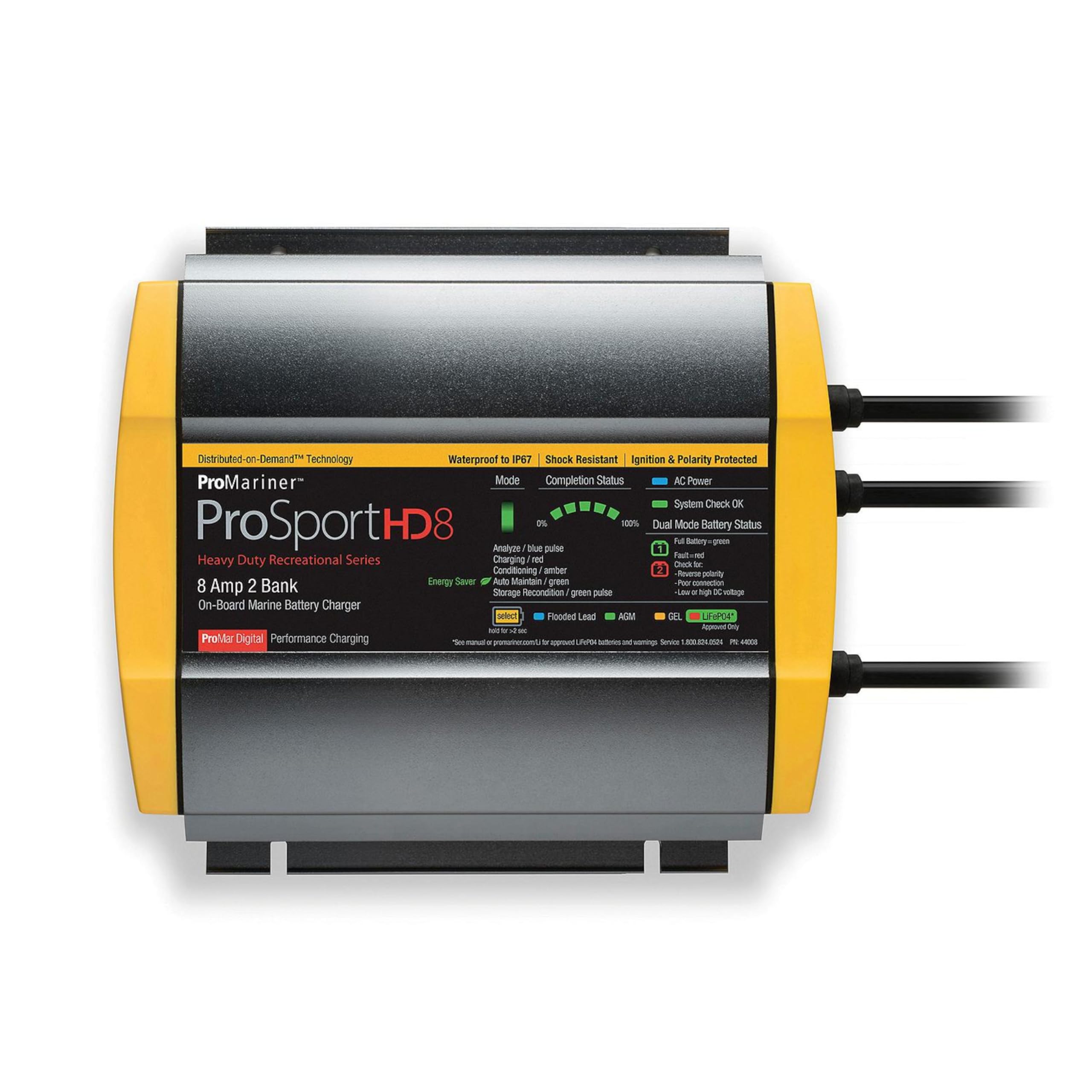 ProMariner 44008 ProSport HD Waterproof Marine Battery Charger - 8 Amp 2 Bank for Boats, Yachts & RVs | Perfect for Saltwater & Freshwater Use