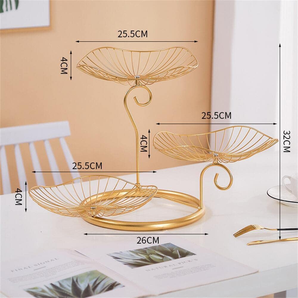 WANLIAN 3 Tier Fruit Basket Stand - Modern Decorative Fruit Plate Tray for Kitchen & Dining Room - Simple Iron Multilayer Fruit Basket (Golden) - Perfect for Displaying Fruits, Snacks, or Decor in Living Room
