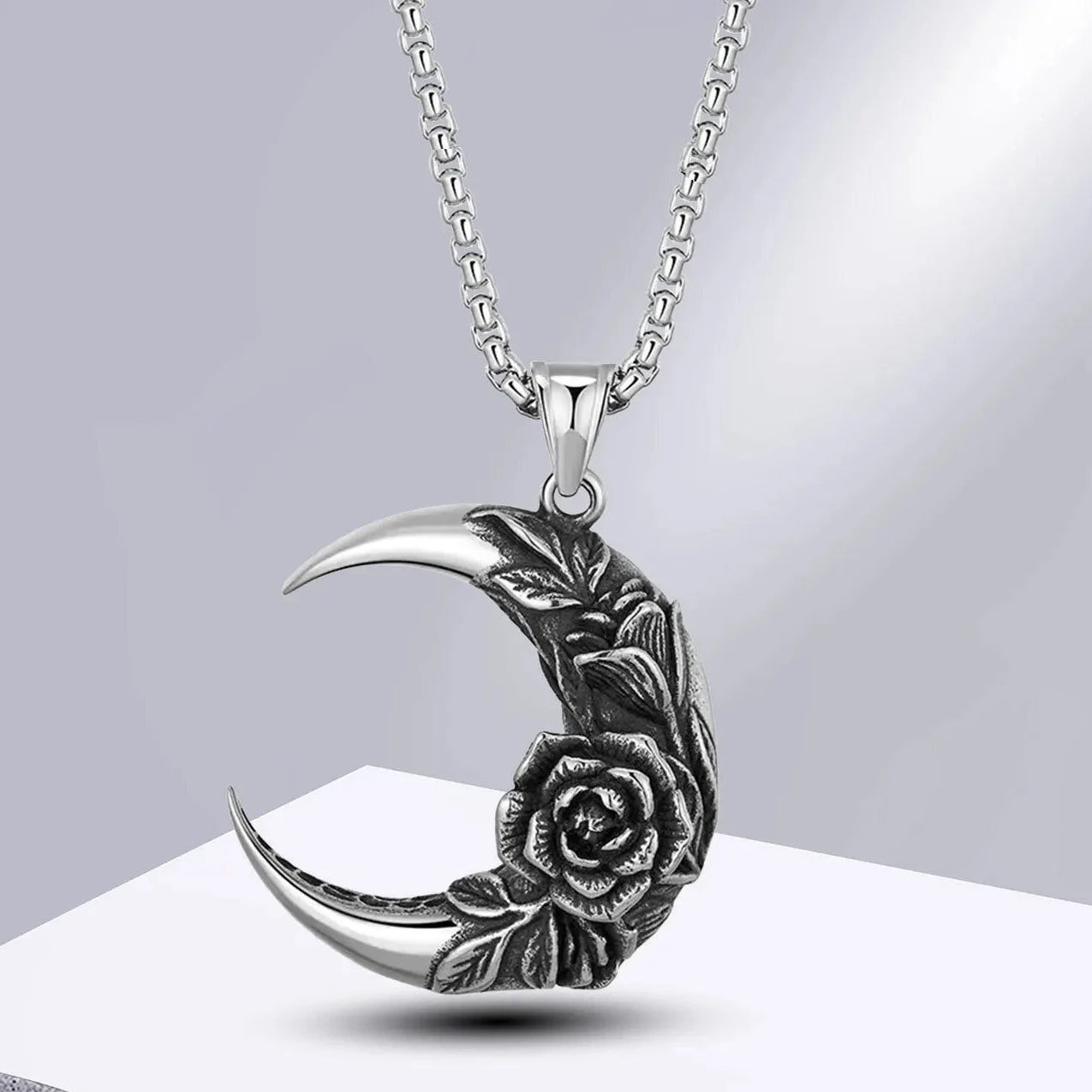 Crescent Moon and Rose Pendant Necklace for Women - Elegant Silver Jewelry Gift for Her, Perfect for Valentine's Day, Anniversary & Romantic Occasions
