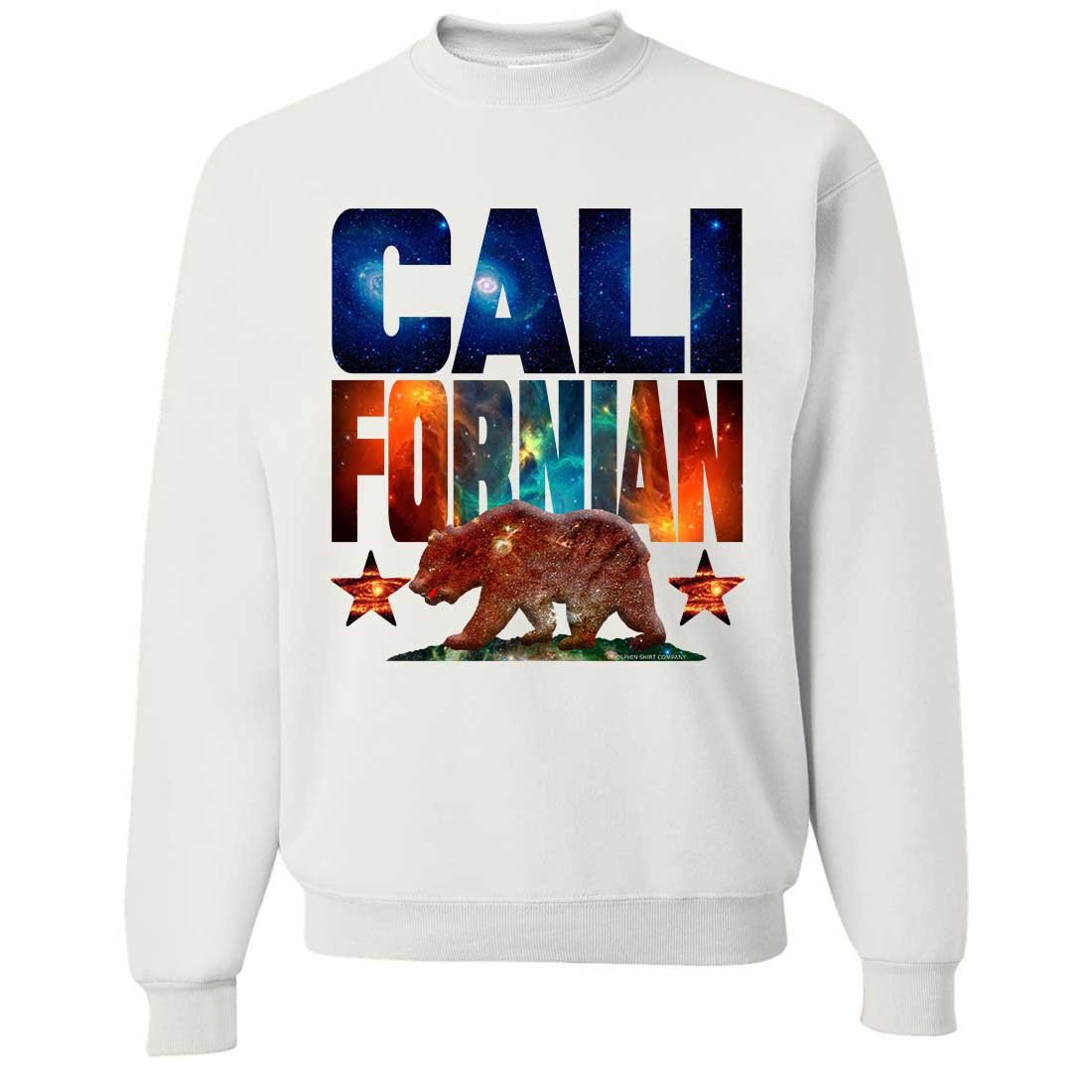 Dolphin Shirt Co California Galaxy Space Bear Crewneck Sweatshirt | Soft Cotton Unisex Pullover | Casual Streetwear & Gift for Space Lovers