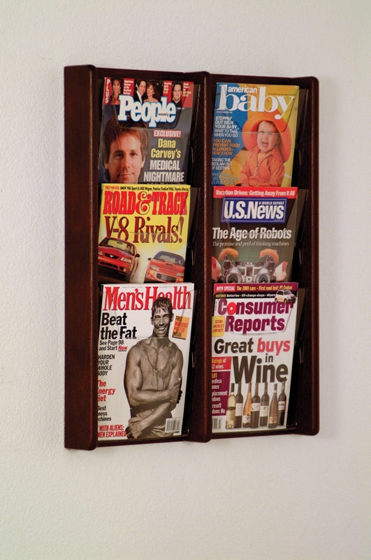 6 Pocket (2Wx3H) Acrylic & Oak Wall Display - Elegant Wall Organizer for Photos, Artwork, and Business Cards - Perfect for Home, Office, or Retail Store Decor