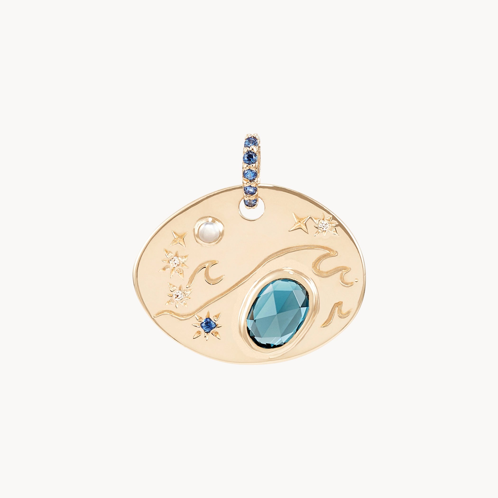 10K Yellow Gold Large Water Element Charm with Gemstones - Perfect for Necklaces, Bracelets & Spiritual Jewelry Making