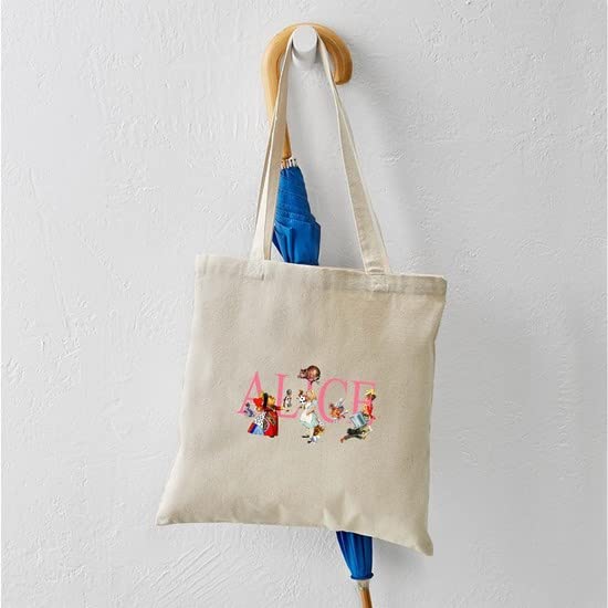 Alice & Friends in Wonderland Tote Bag - Natural Canvas Reusable Shopping Bag for Groceries, Beach & Daily Use