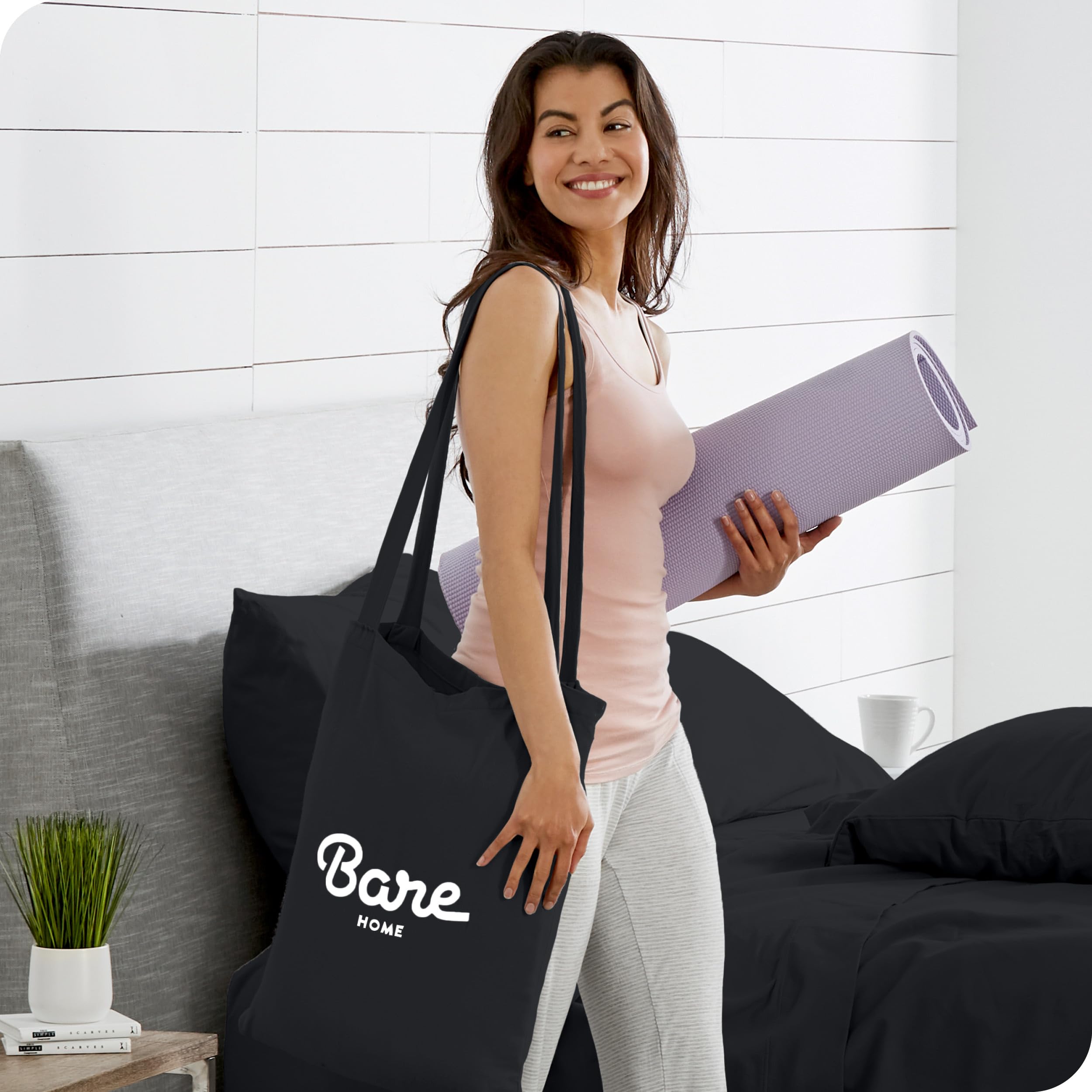 Bare Home 100% Organic Cotton Jersey Sheet Set - Ultra Soft Breathable Bed Sheets with Deep Pockets for Twin Size Beds - Includes Fitted Sheet, Flat Sheet & Pillowcases (Black) - Perfect for Cozy Nights, Guest Rooms & Dorm Essentials