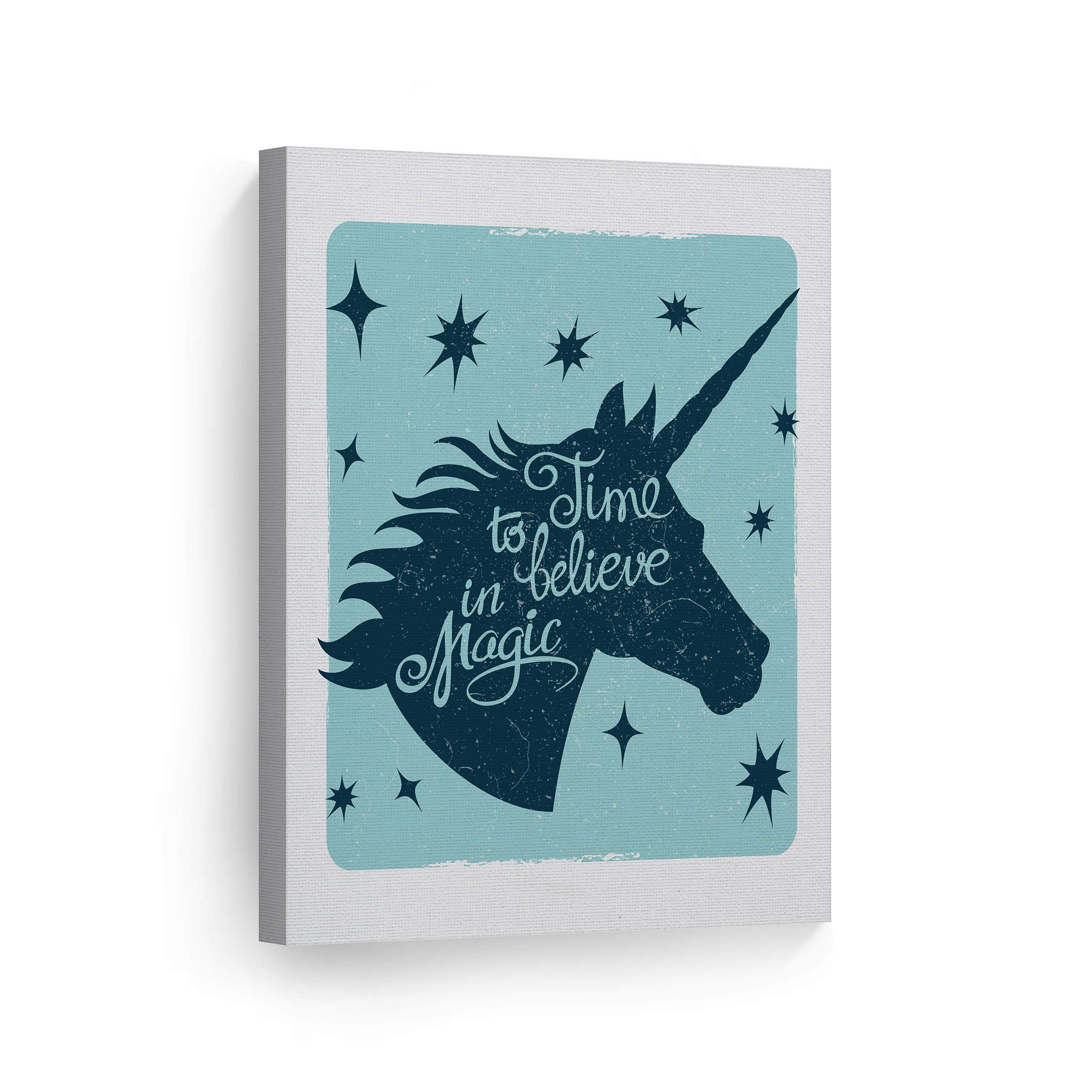 Time to Believe in Magic Unicorn Quote Canvas Print - Smile Art Design Wall Decor for Kids Room, Nursery, Baby Room - Ready to Hang Unicorn Gift (17x11 Inches, Made in USA) - Perfect for Birthday Gifts, Bedroom Decor & Fantasy Theme Rooms