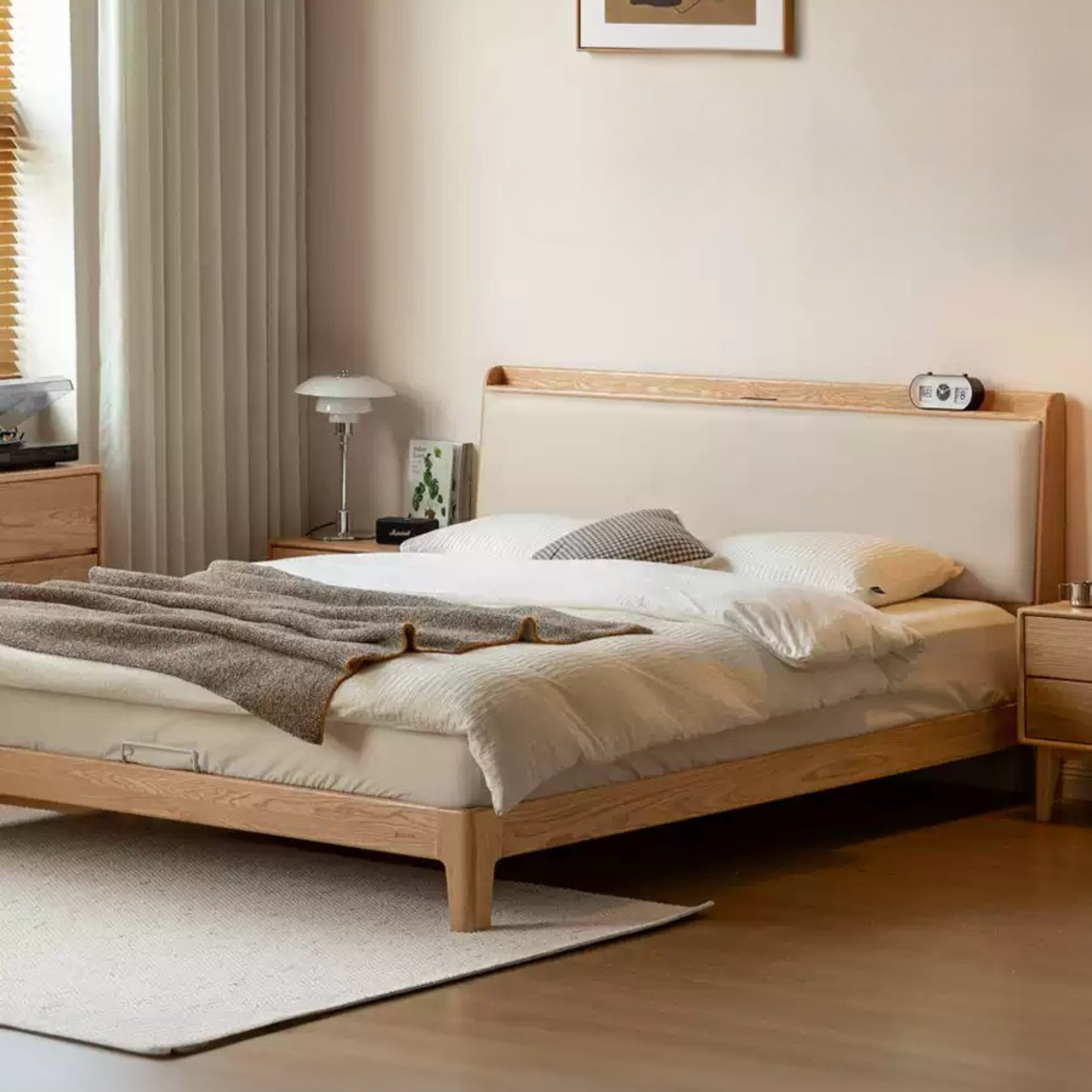 Solid Oak Wood Modern Minimalist Bed Frame - Durable & Stylish for Bedroom, Guest Room, or Studio Apartment