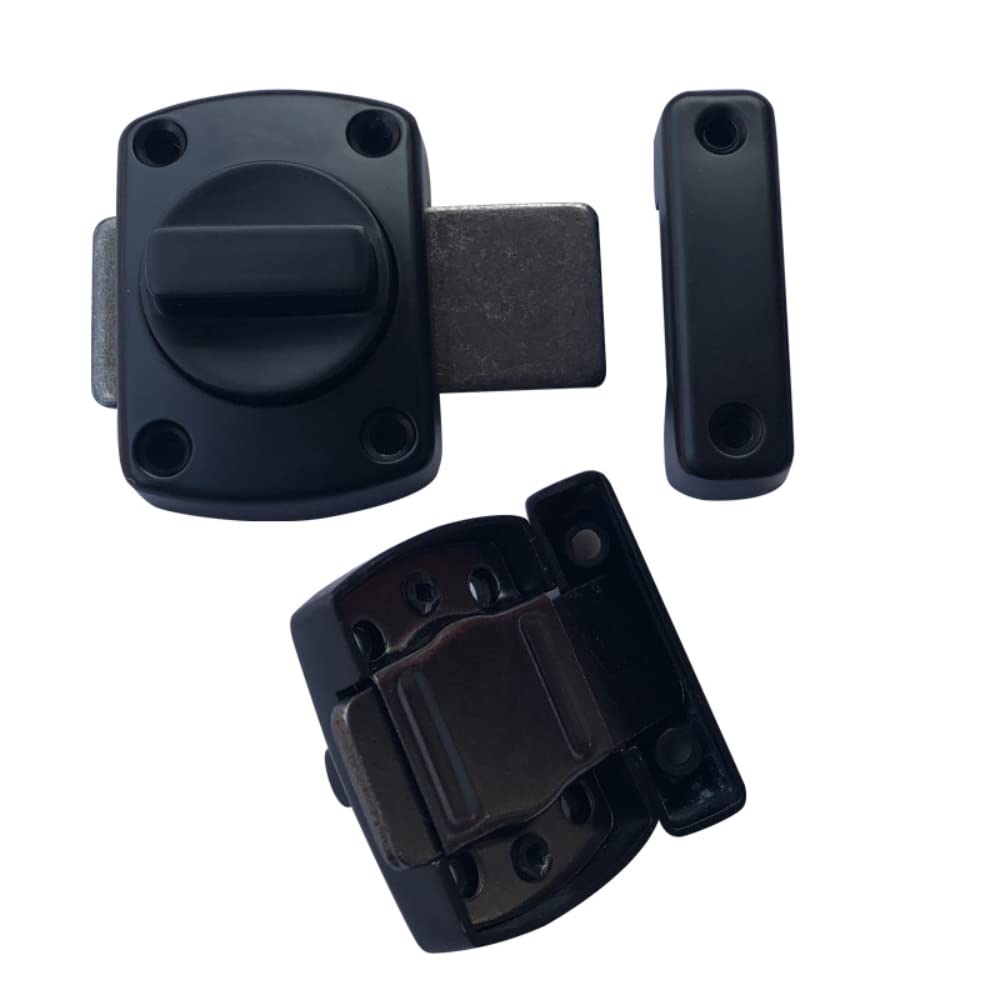 Heavy Duty Wooden Door & Window Security Lock - Anti-Theft Cabinet Latch with Thickened Mounting - Small Black Rotating Slide Bolt for Gates, Cabinets & Sliding Doors | Home Safety & Childproofing Solution