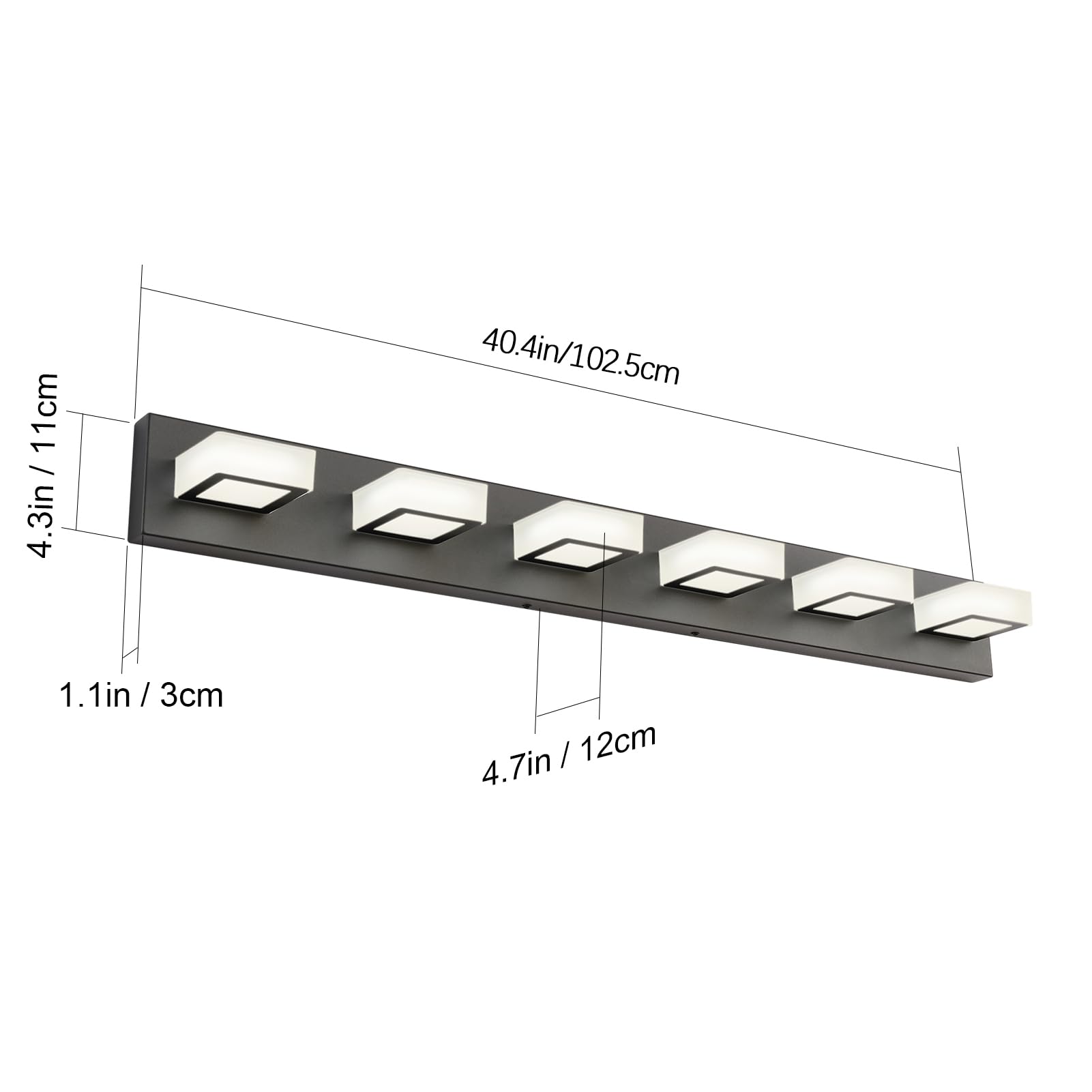 Ralbay 6-Light Modern Matte Black Bathroom Vanity Light Fixture - Acrylic LED Vanity Lighting with 4500K Neutral White - Perfect for Bathroom, Powder Room & Dressing Area Makeup Mirror Lighting