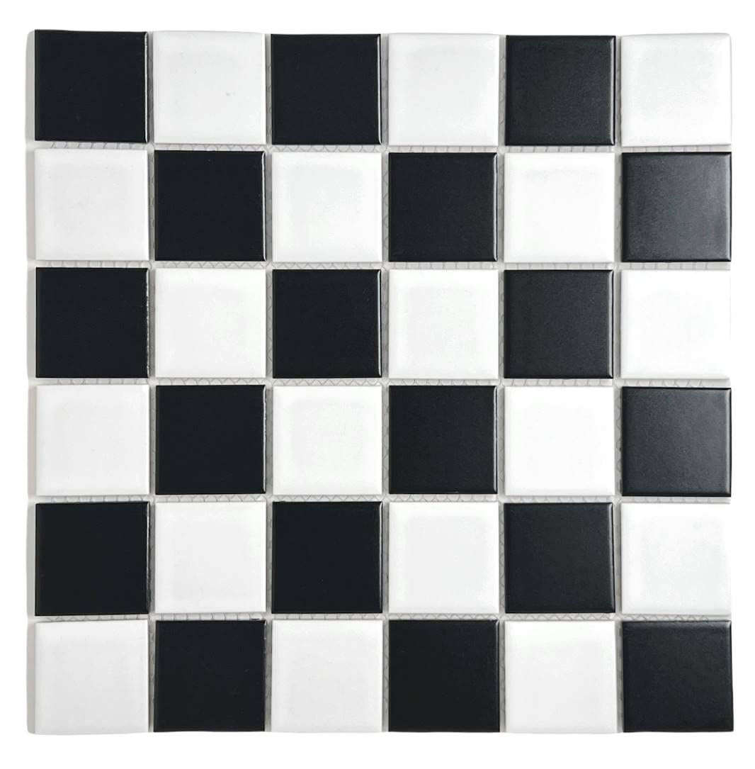 Black & White Checkered 2x2 Inch Glazed Porcelain Mosaic Tile - Waterproof Bathroom Floor & Wall Tile, Kitchen Backsplash, Pool Surround - Classic Checkerboard Pattern for Home & Commercial Use (5-Pack)