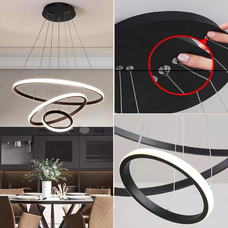 Modern Round Chandelier Lights - 3-Tier Dimmable LED Pendant Light with Remote Control for Dining Room, Kitchen & Office - White Finish | Energy Efficient Ceiling Lighting for Home Decor & Commercial Spaces