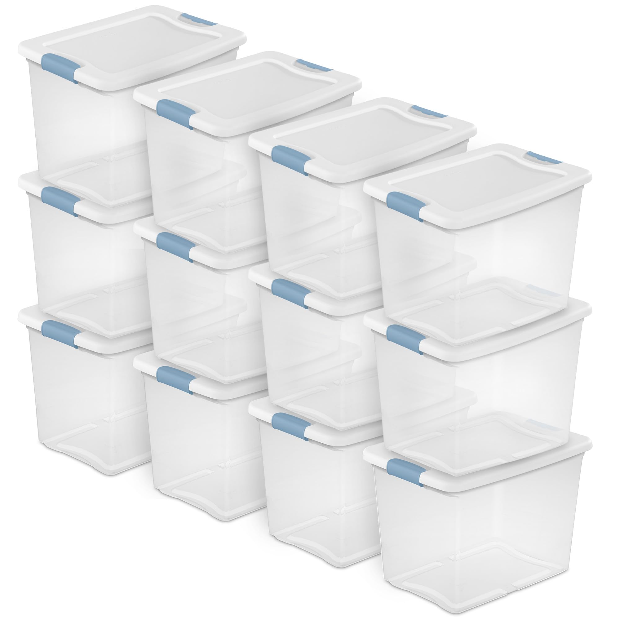 Sterilite 12-Pack Clear Plastic Stackable Storage Bins with Lids - 25 Quart Organizer Containers for Home, Office, Closet & Pantry Organization