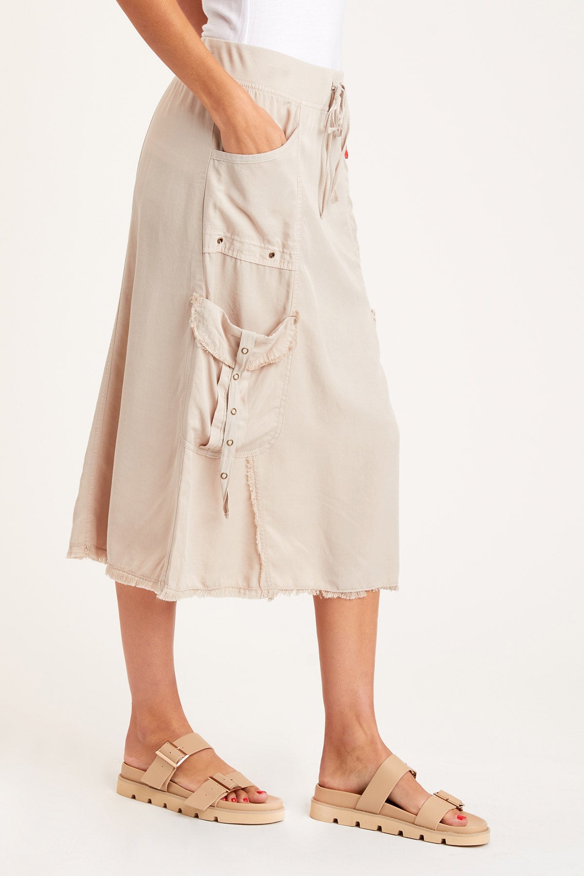 Bellamy Skirt Cremini - Women's Fashion Midi Skirt with Elastic Waist, Comfortable & Stylish for Casual Wear, Office, and Date Nights