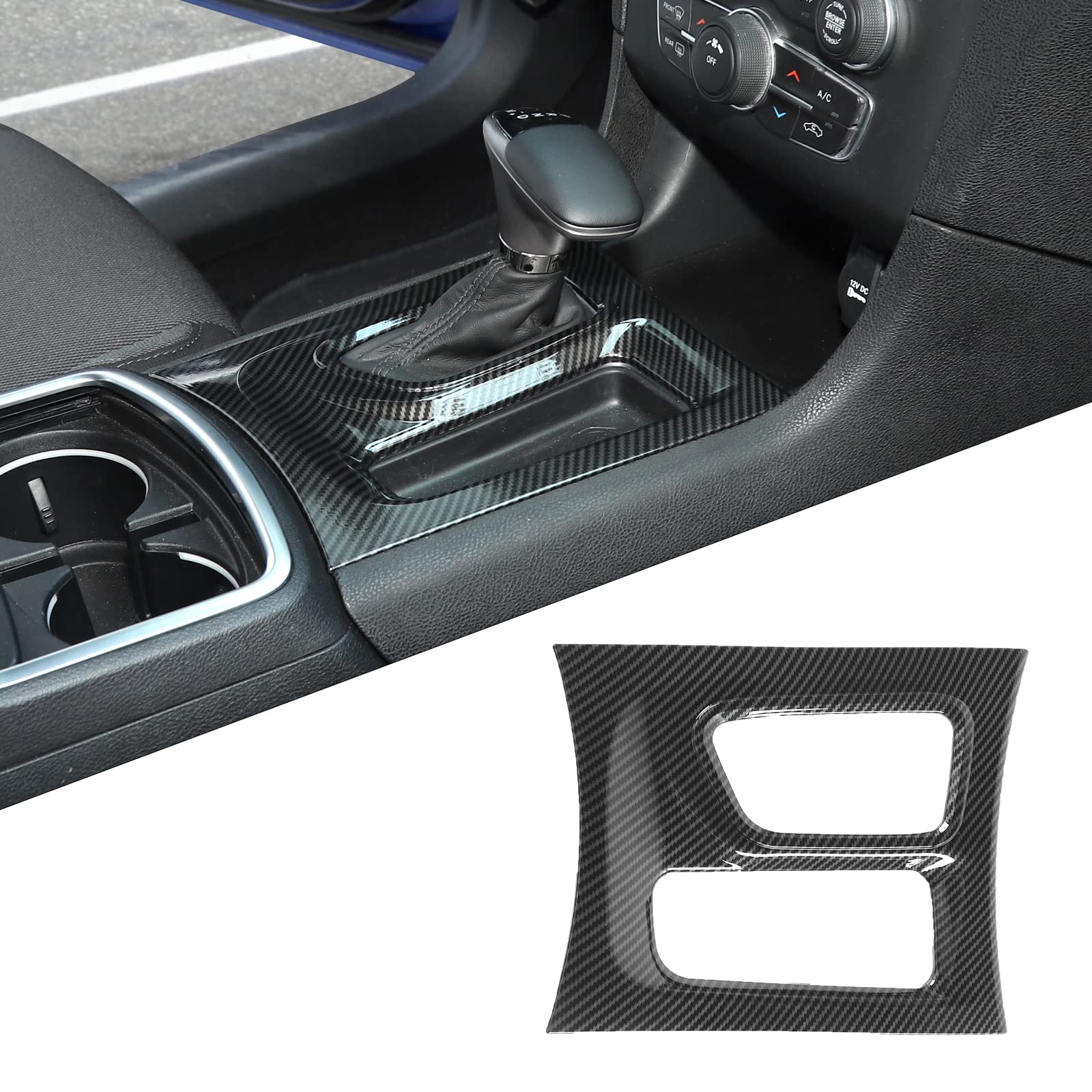 CheroCar Dodge Charger Center Console Shift Panel Trim - Carbon Fiber Black Replacement for 2015-2021 Models | Interior Upgrade for Dodge Charger SXT/RT/Scat Pack