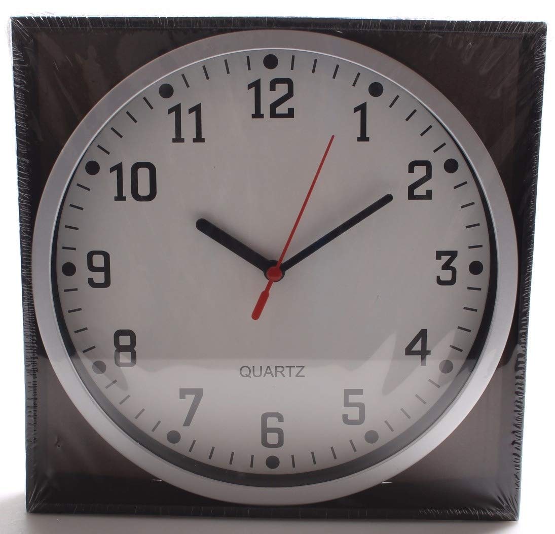 LARGE Stylish Round Modern Wall Clock - Big Readable Numbers with Front Glass - White Dial & Silver Frame - 23cm Standard Size - Perfect for School, Office, Home, Kitchen, Bathroom, Living Room & Bedroom
