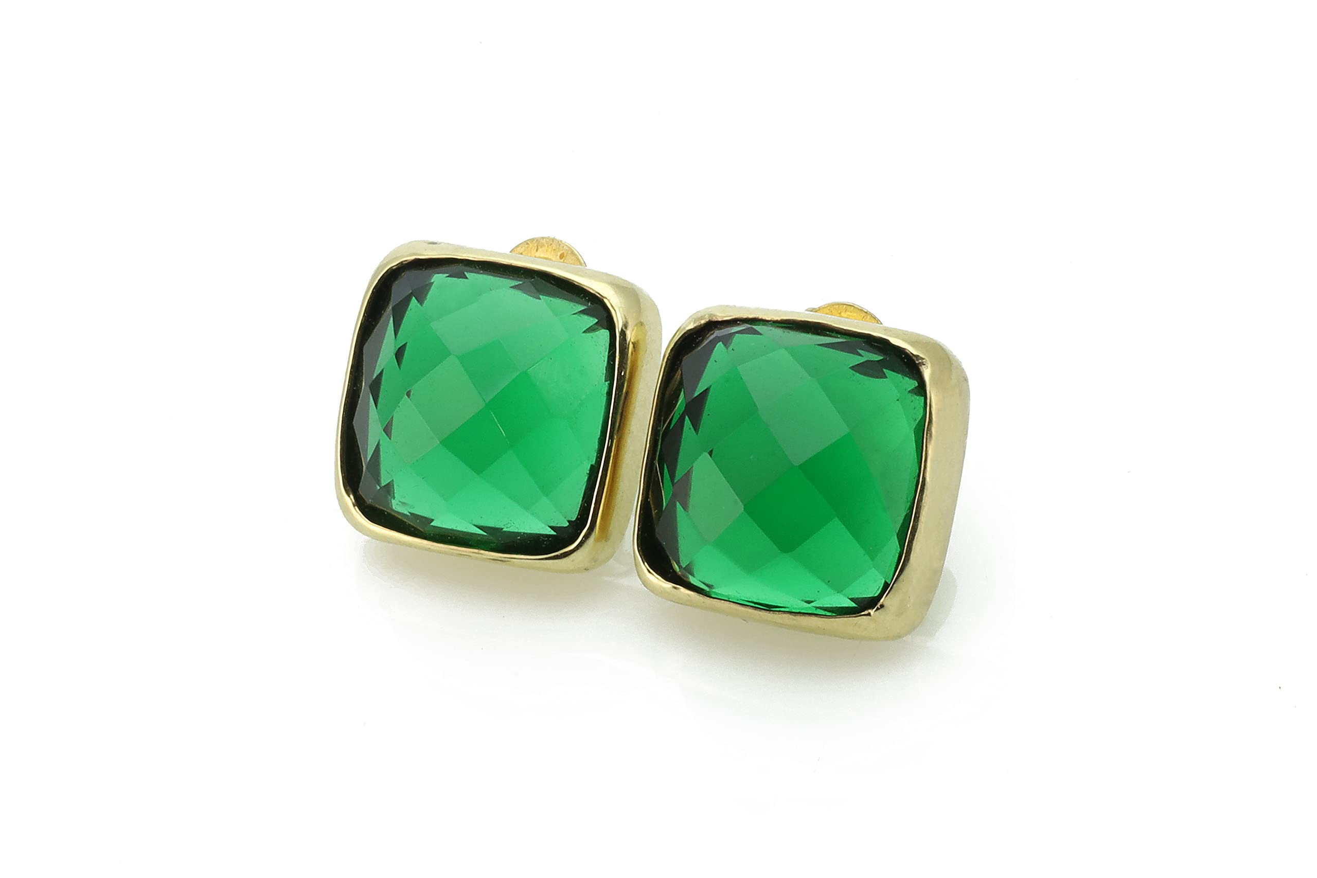 Square Emerald Earrings - 18k Gold Bezel Stud Earrings - May Birthstone Jewelry - Solid Gold Minimalist Post Earrings for Women - Perfect for Gifts, Weddings & Everyday Elegance