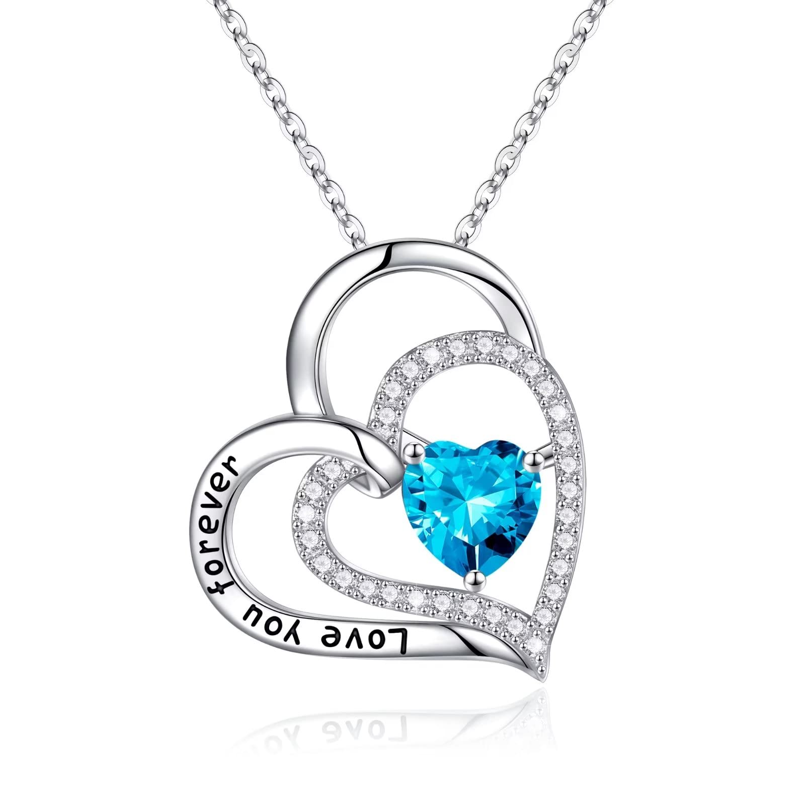 Heart Birthstone Pendant Necklace for Women - S925 Sterling Silver Love You Forever Jewelry with Birthstone | Anniversary, Christmas, Valentine's Day, Mother's Day & Birthday Gift for Women, Mom, Sister | Perfect for Romantic Occasions & Special Celebrations