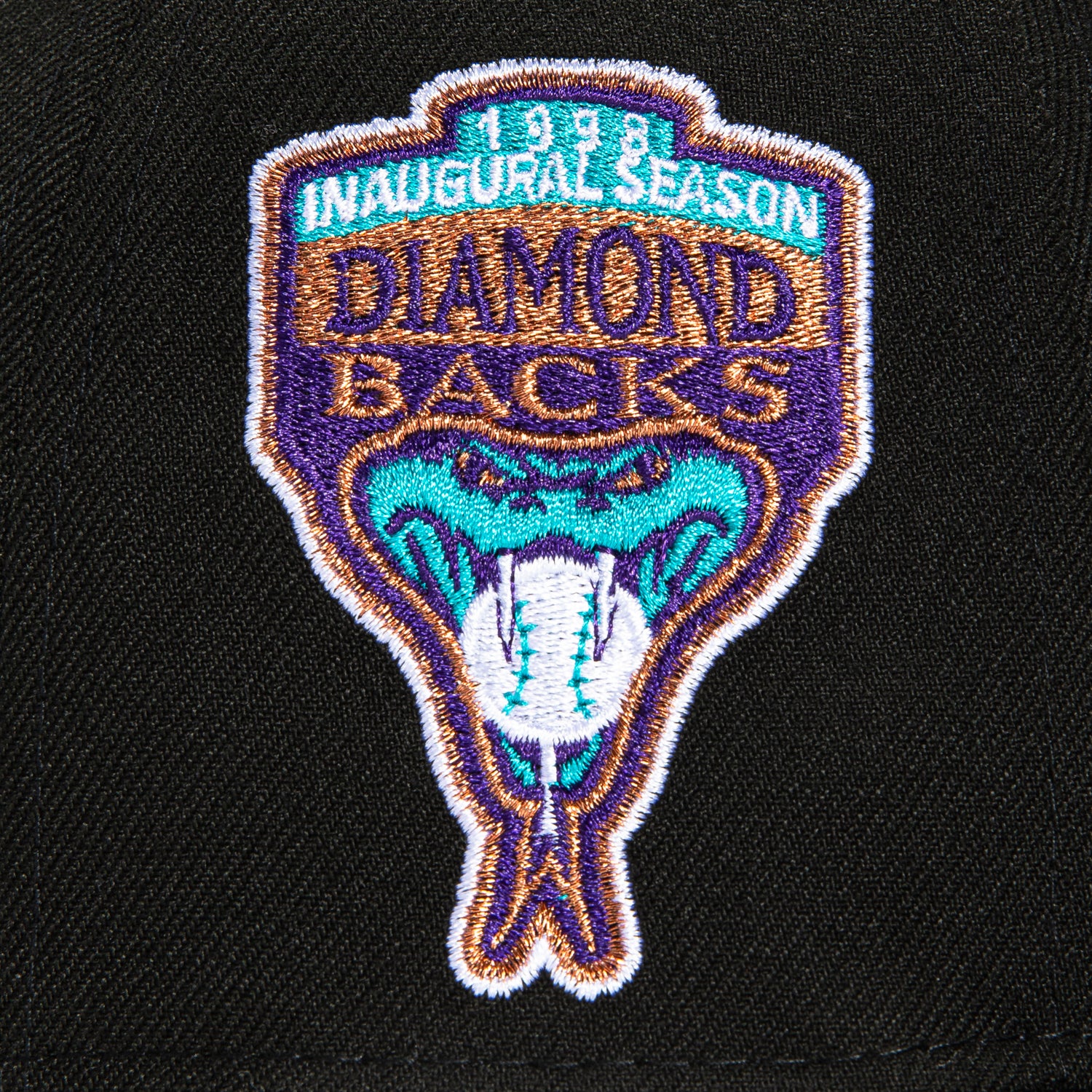 New Era 59Fifty Arizona Diamondbacks MLB Baseball Cap with Inaugural Patch - Black, Teal & Metallic Copper | Official Licensed Hat for Fans, Games & Casual Wear