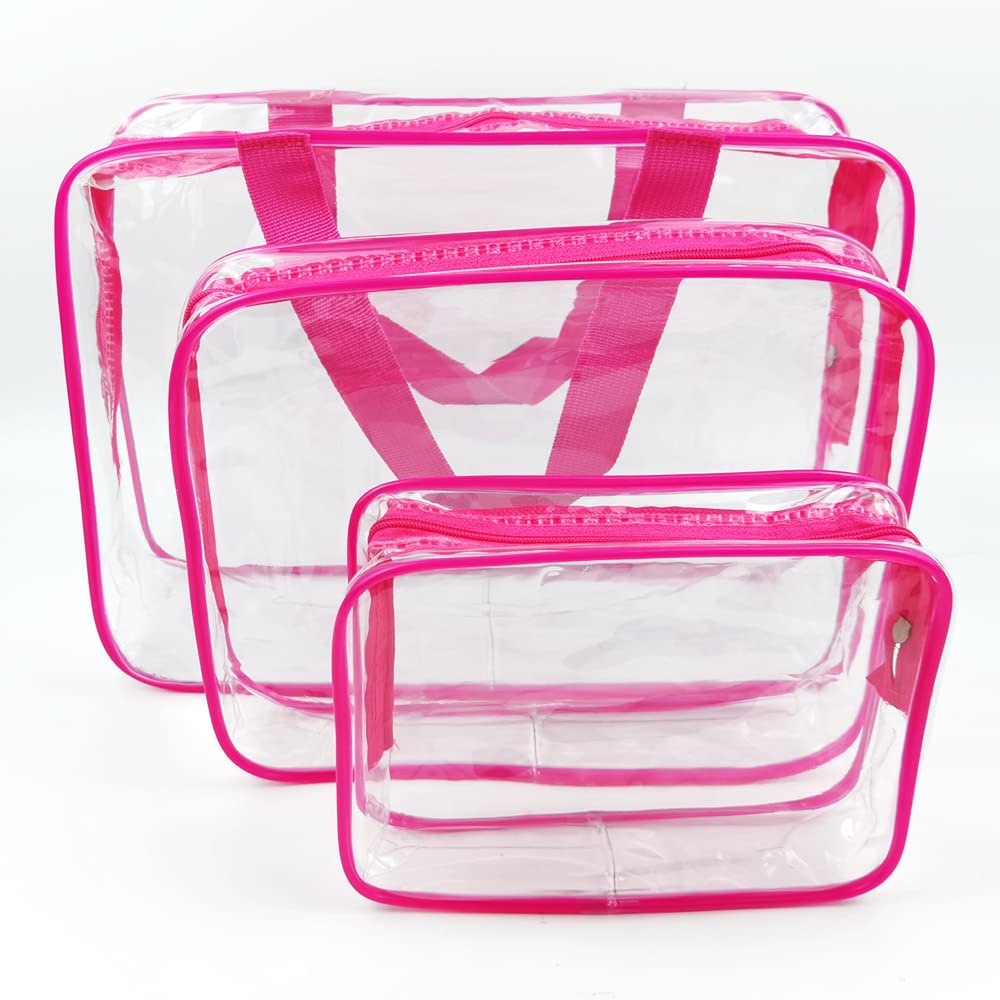 Waterproof Clear Toiletry Travel Bag - 3-in-1 PVC Cosmetic & Makeup Organizer with Zipper for Business Travel, Vacation, Bathroom Storage (Rose Red) | Perfect for TSA Compliance, Gym Essentials & Weekend Getaways