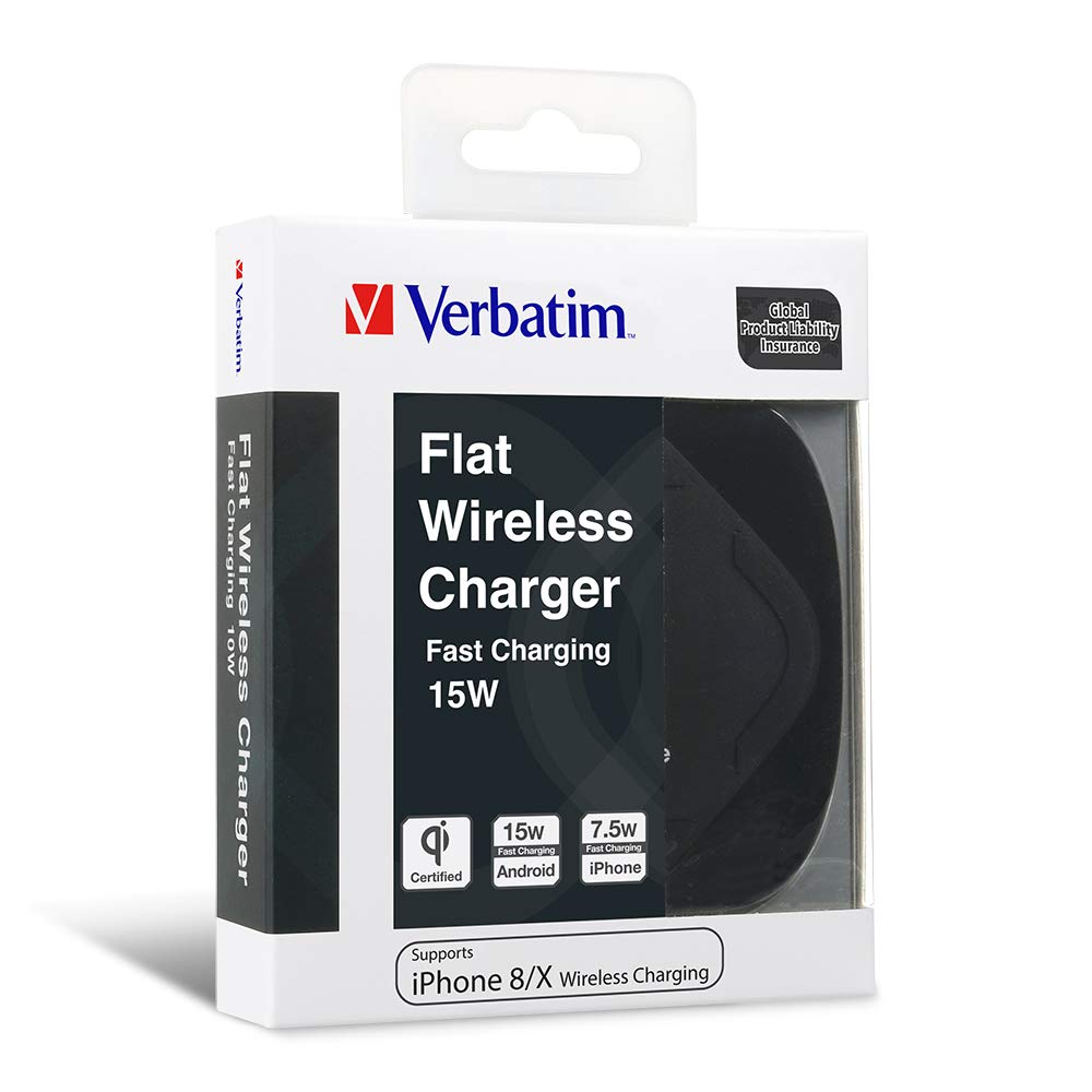 Verbatim 15W Fast Wireless Charger Pad - Qi Certified for iPhone 15/14/13/12, Samsung Galaxy S23/S22/S21, AirPods Pro - Perfect for Bedside, Office & Car Charging