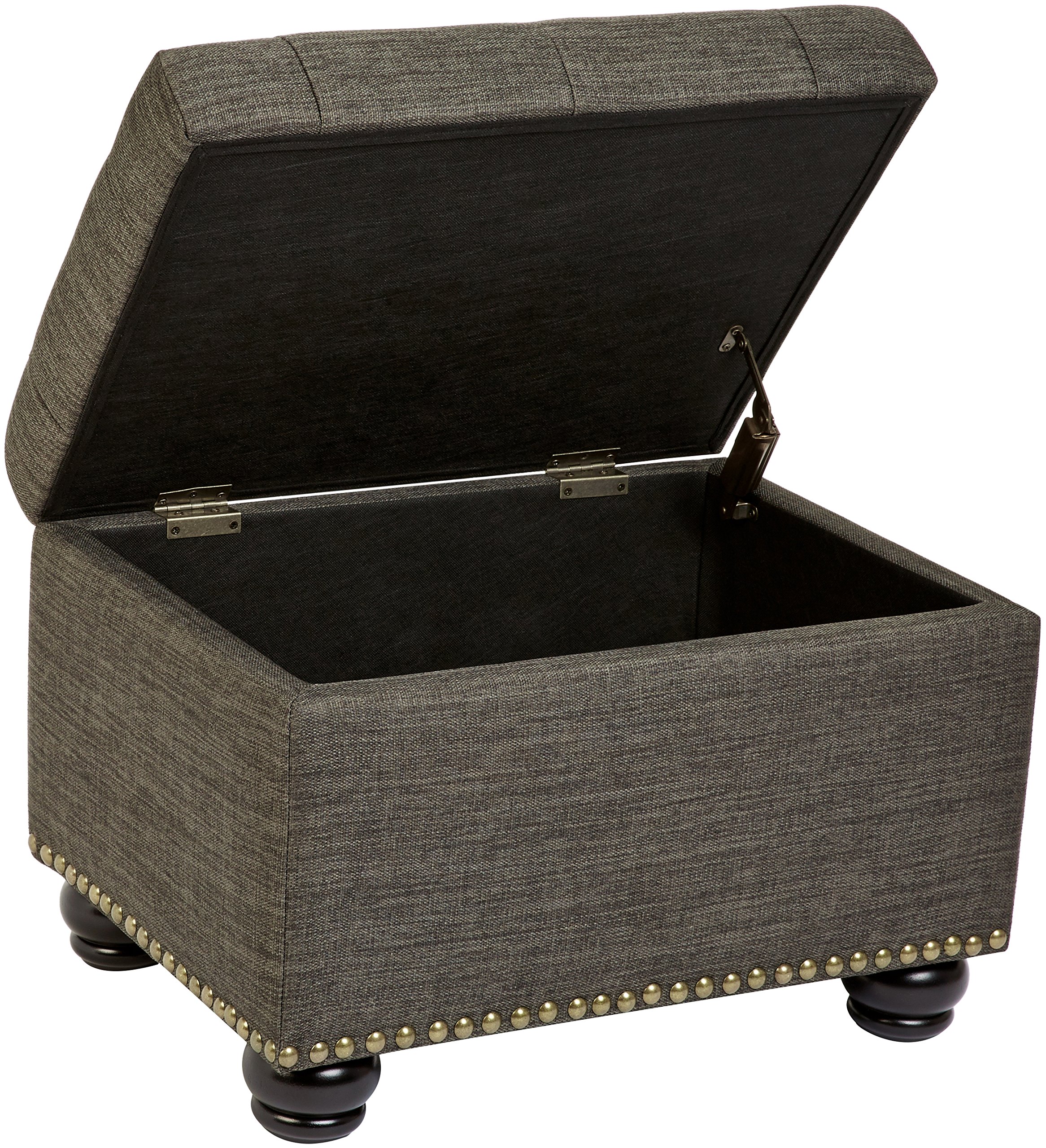 FIRST HILL FHW Grey 5th Ave Modern Charcoal Linen Upholstered Storage Ottoman with Tufted Top - Gray Storage Bench for Living Room, Bedroom & Entryway
